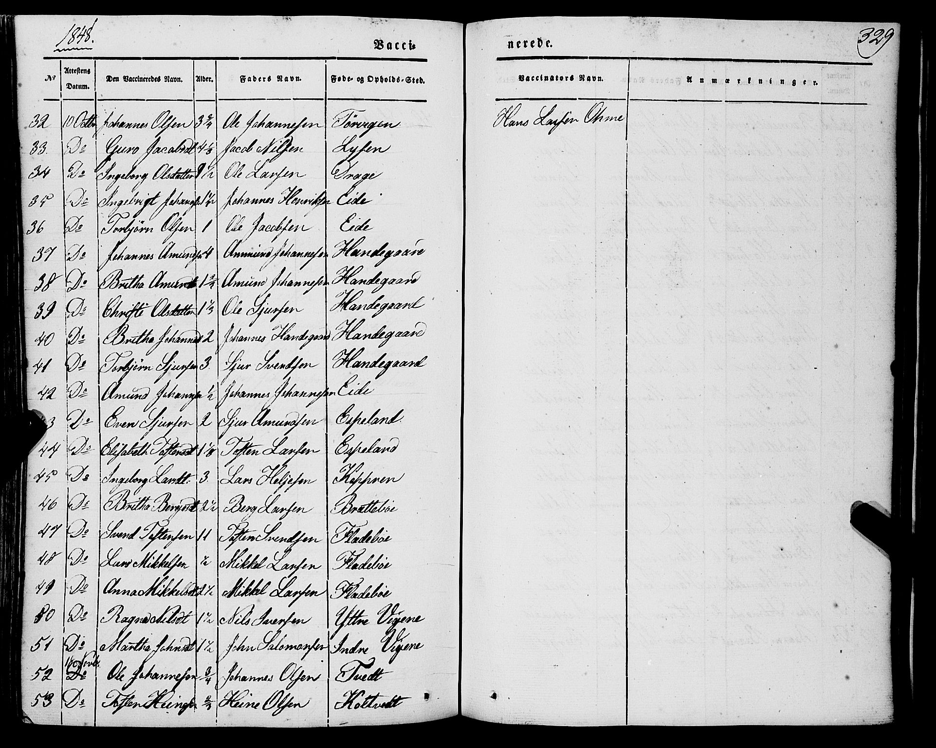 Strandebarm sokneprestembete, AV/SAB-A-78401/H/Haa: Parish register (official) no. A 7, 1844-1872, p. 329