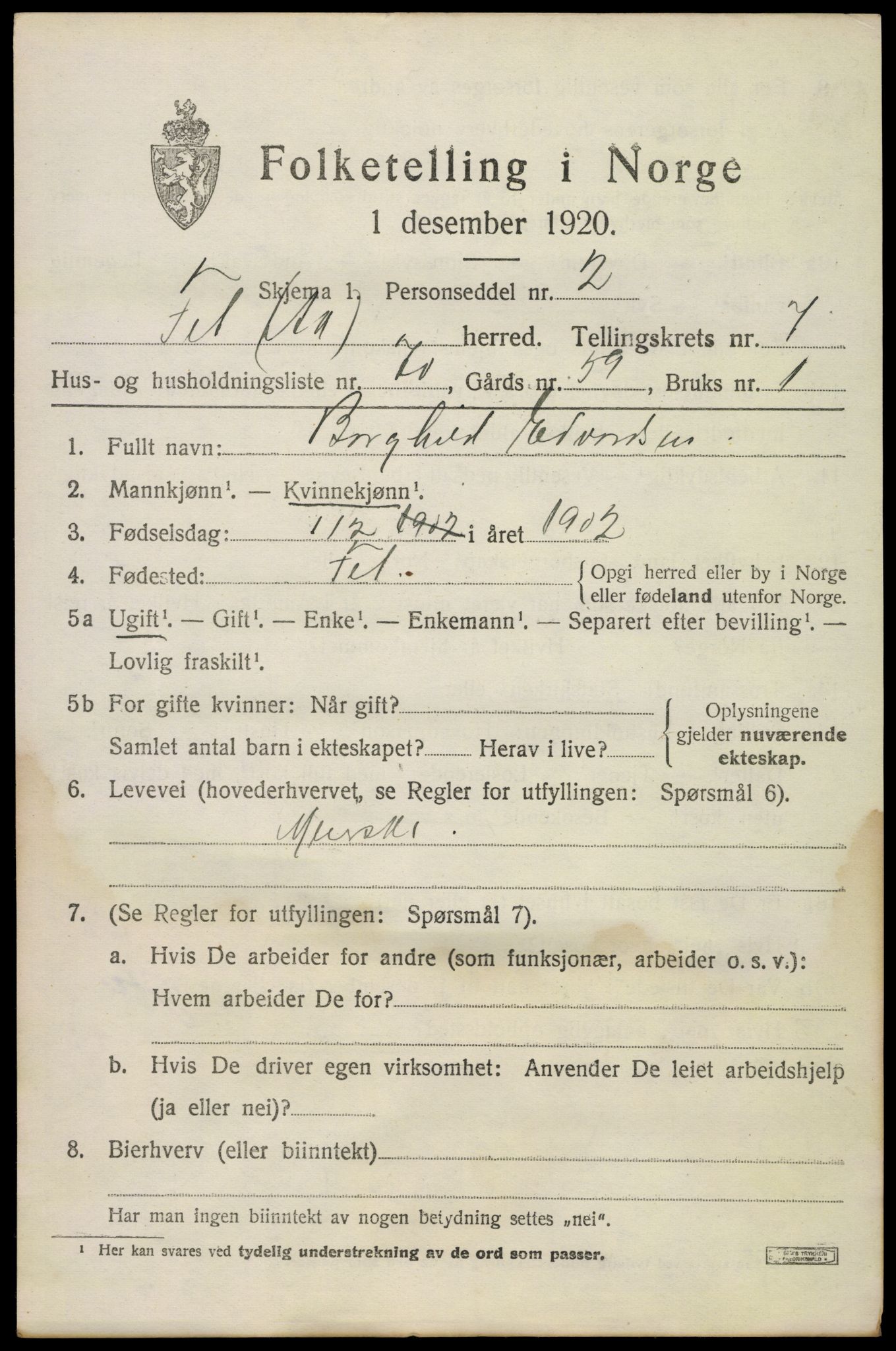 SAO, 1920 census for Fet, 1920, p. 8778