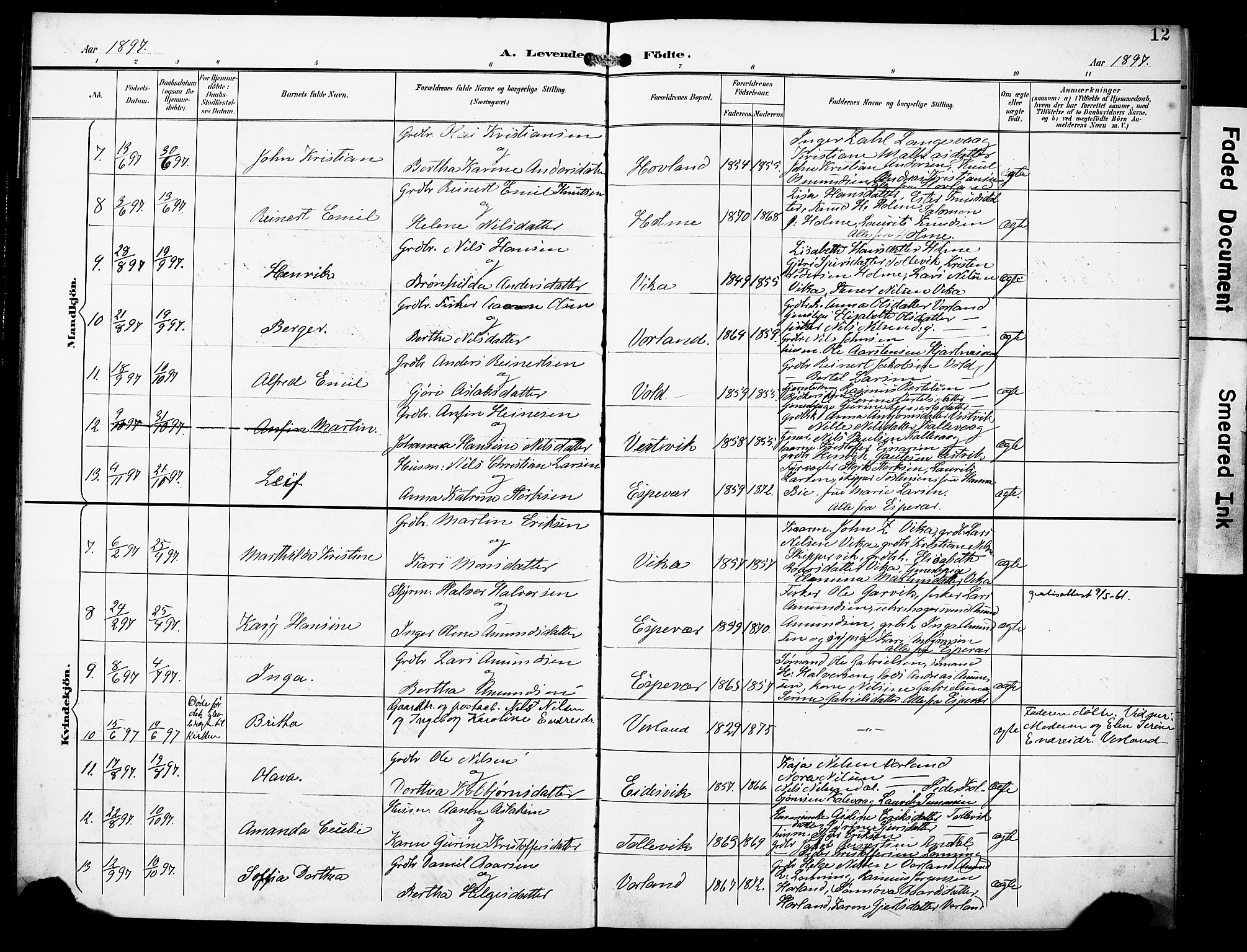 Finnås sokneprestembete, AV/SAB-A-99925/H/Ha/Haa/Haad/L0002: Parish register (official) no. D 2, 1895-1906, p. 12