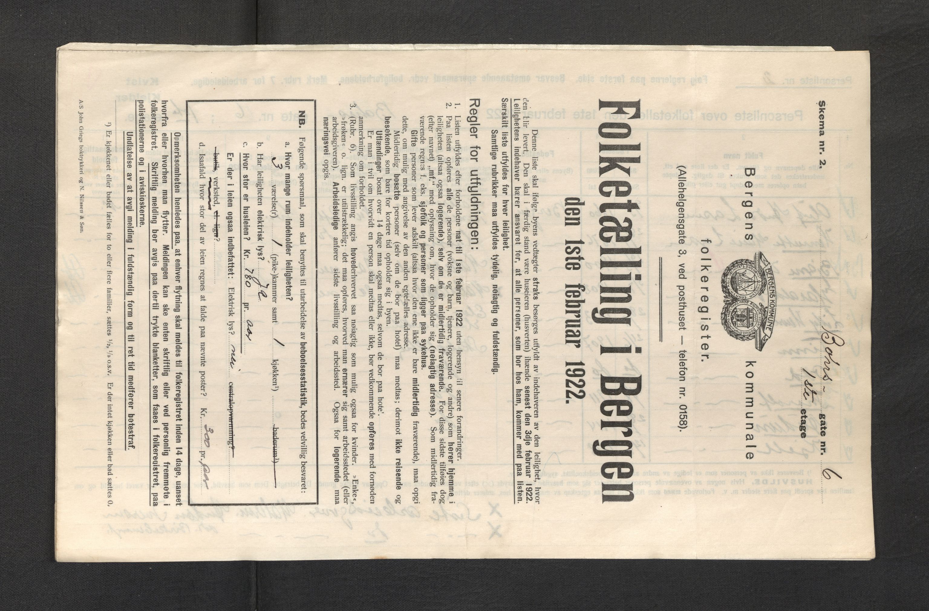 SAB, Municipal Census 1922 for Bergen, 1922, p. 3723