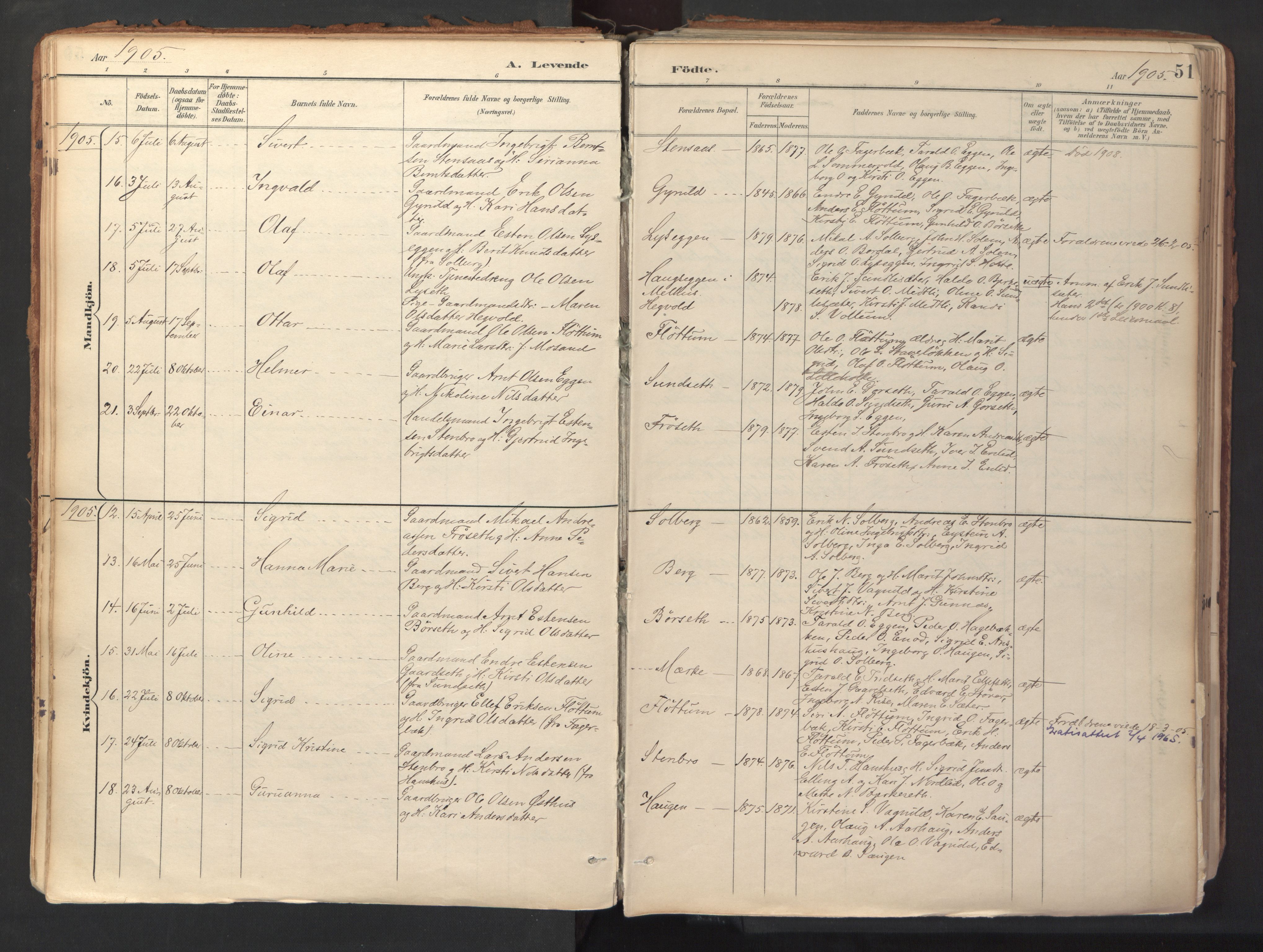 Ministerialprotokoller, klokkerbøker og fødselsregistre - Sør-Trøndelag, AV/SAT-A-1456/689/L1041: Parish register (official) no. 689A06, 1891-1923, p. 51