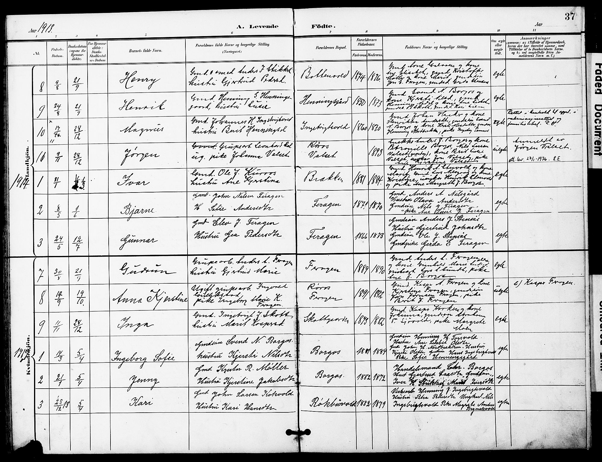 Ministerialprotokoller, klokkerbøker og fødselsregistre - Sør-Trøndelag, SAT/A-1456/683/L0950: Parish register (copy) no. 683C02, 1897-1918, p. 37