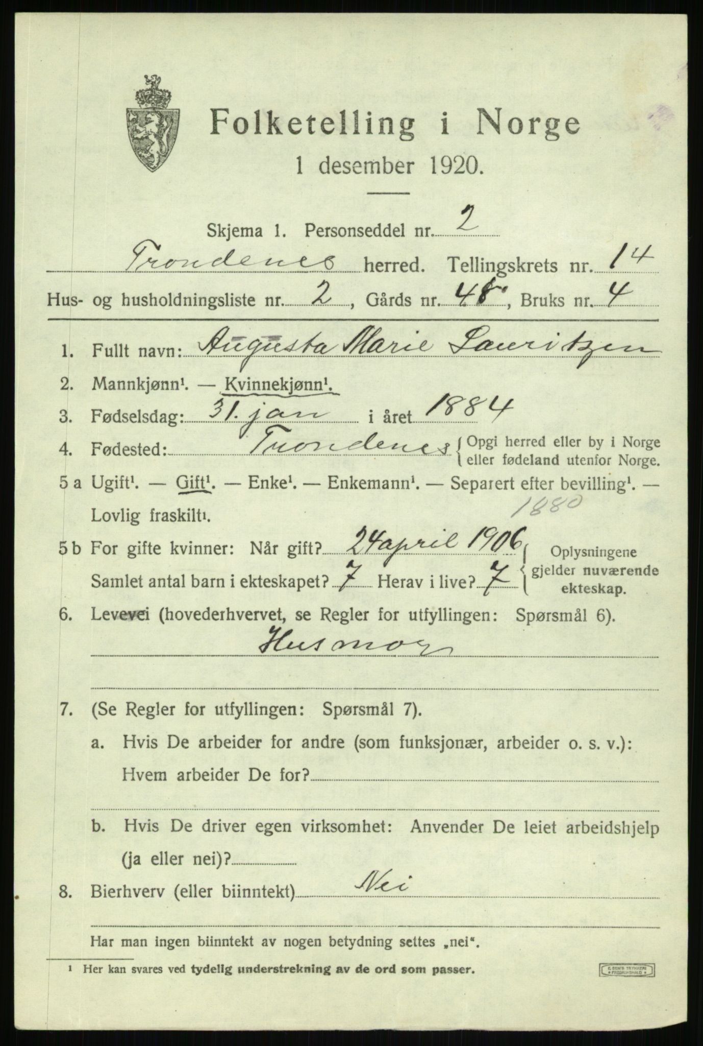 SATØ, 1920 census for Trondenes, 1920, p. 9971