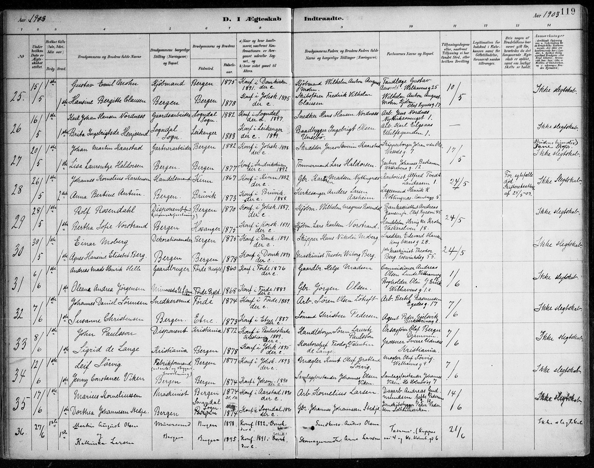 Johanneskirken sokneprestembete, AV/SAB-A-76001/H/Haa/L0012: Parish register (official) no. D 1, 1885-1912, p. 119
