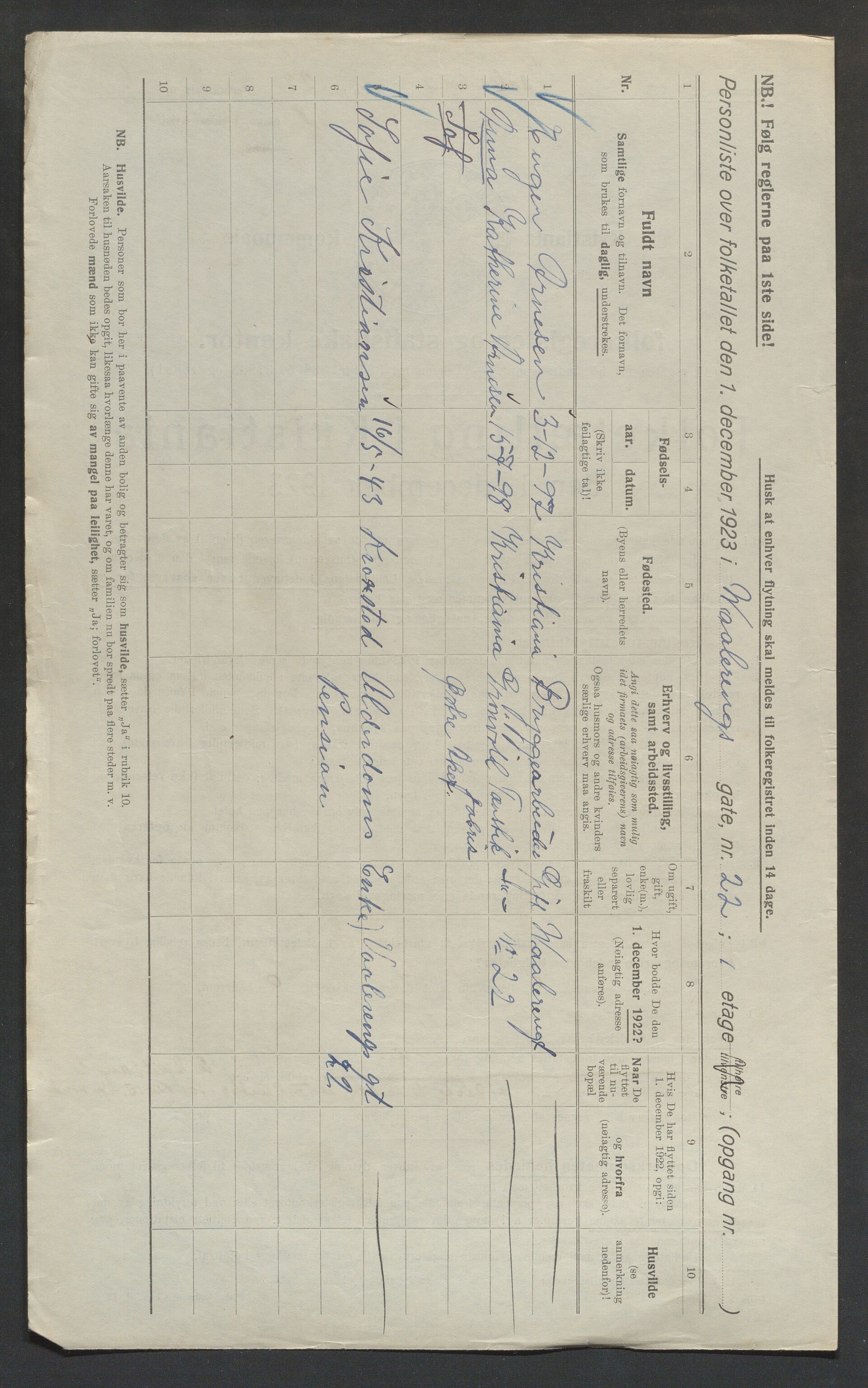 OBA, Municipal Census 1923 for Kristiania, 1923, p. 139037