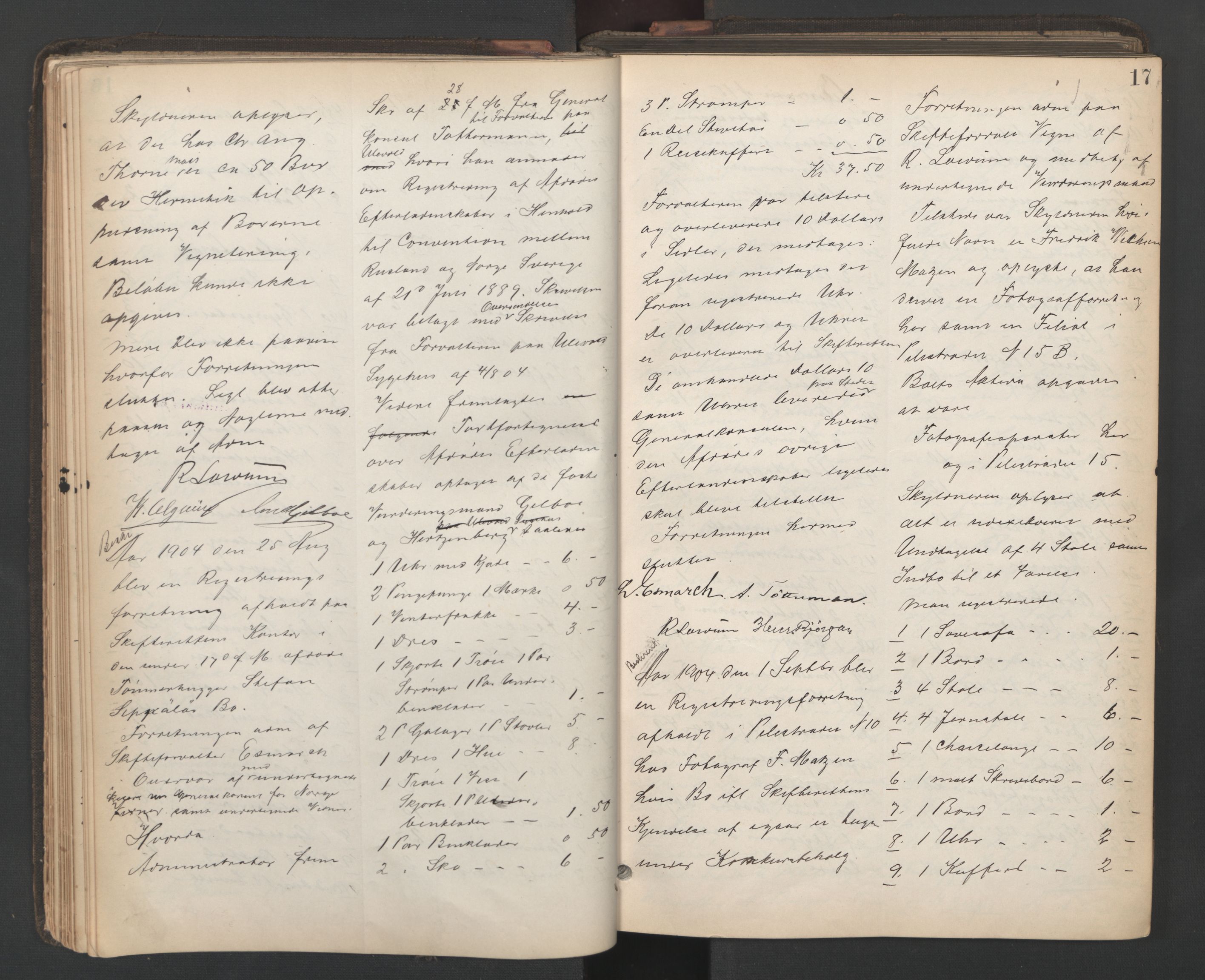 Oslo skifterett, AV/SAO-A-10383/H/Hb/Hbd/L0005: Skifteregistreringsprotokoll, 1904-1909, p. 16b-17a