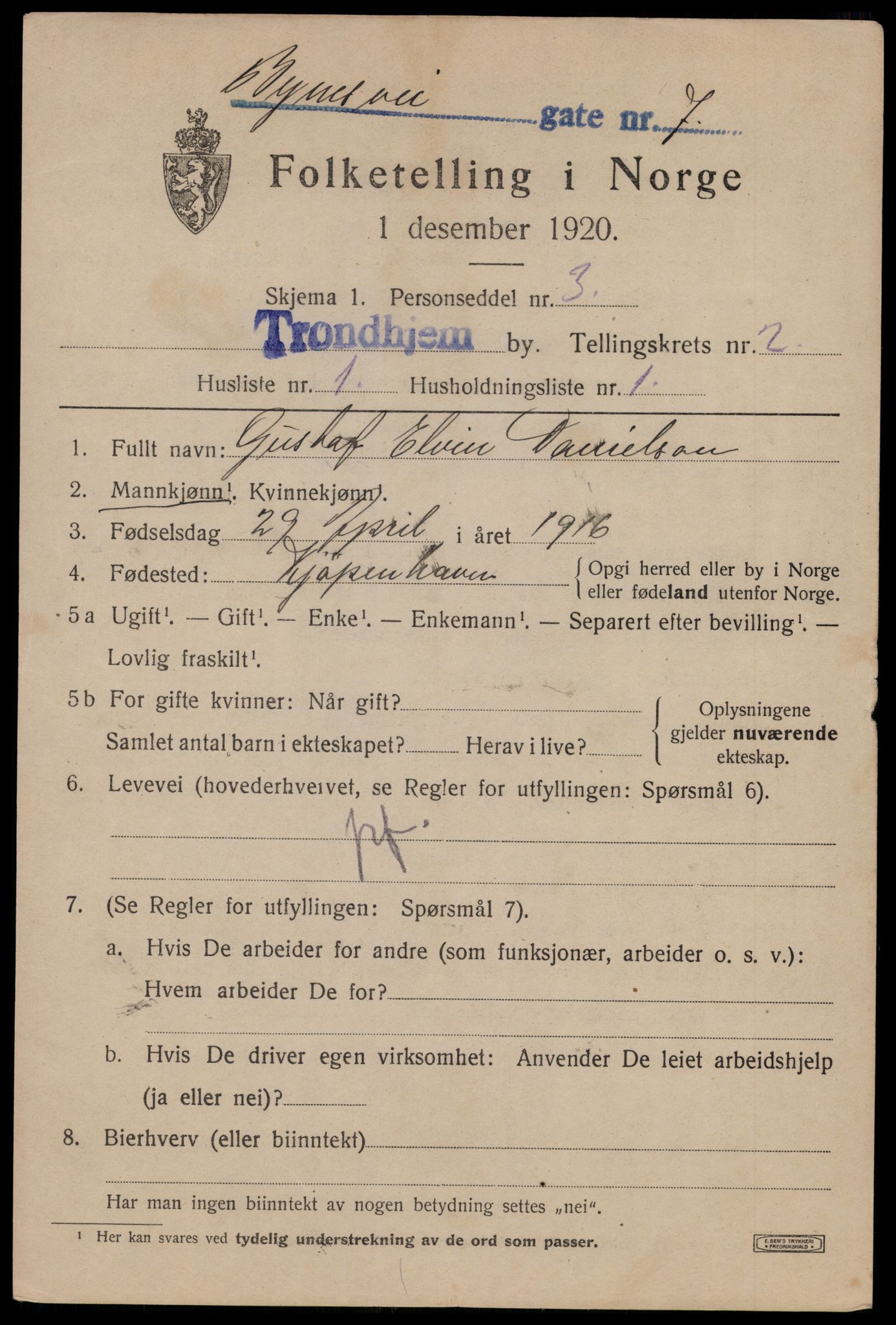 SAT, 1920 census for Trondheim, 1920, p. 33948