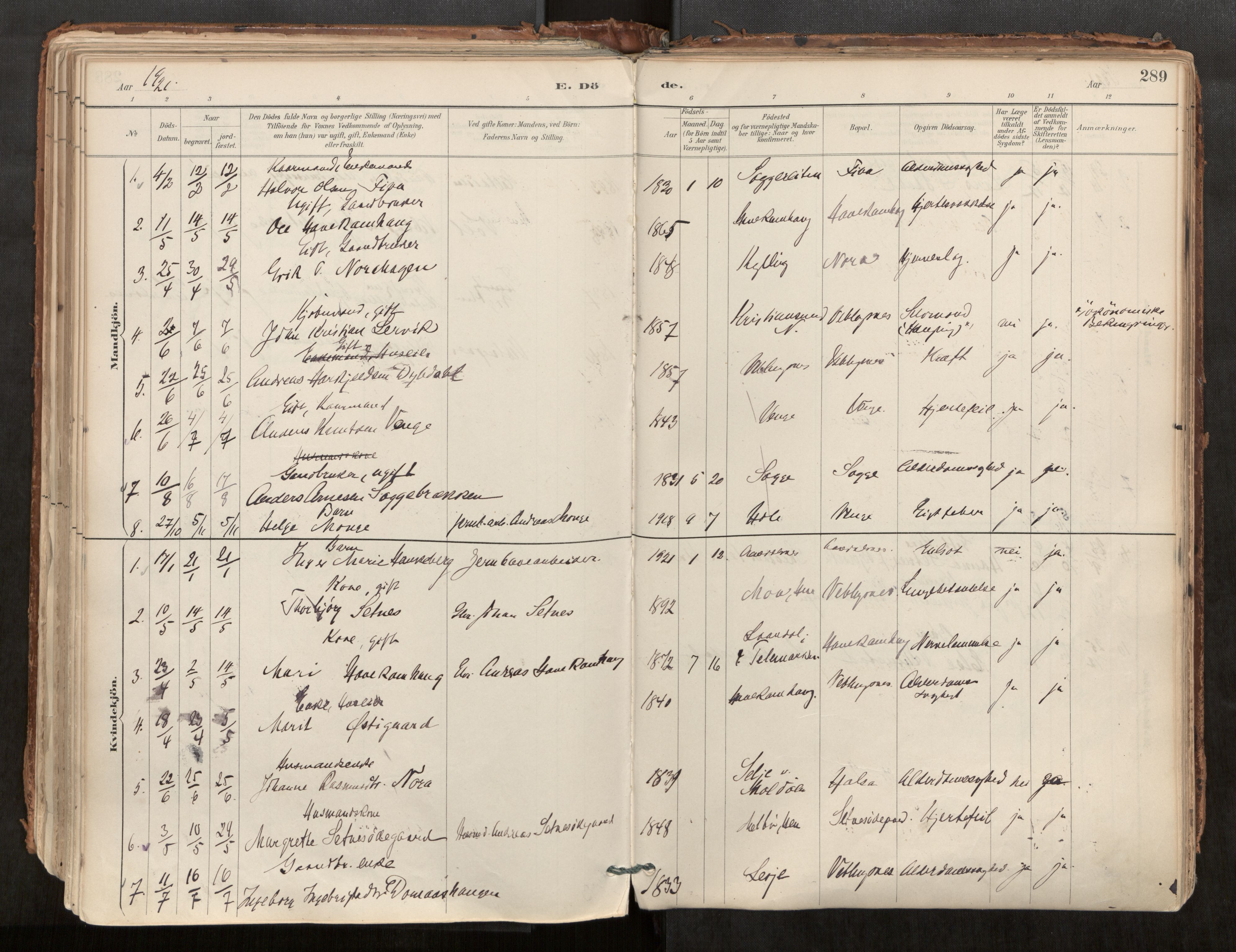 Ministerialprotokoller, klokkerbøker og fødselsregistre - Møre og Romsdal, SAT/A-1454/544/L0585: Parish register (official) no. 544A06, 1887-1924, p. 289