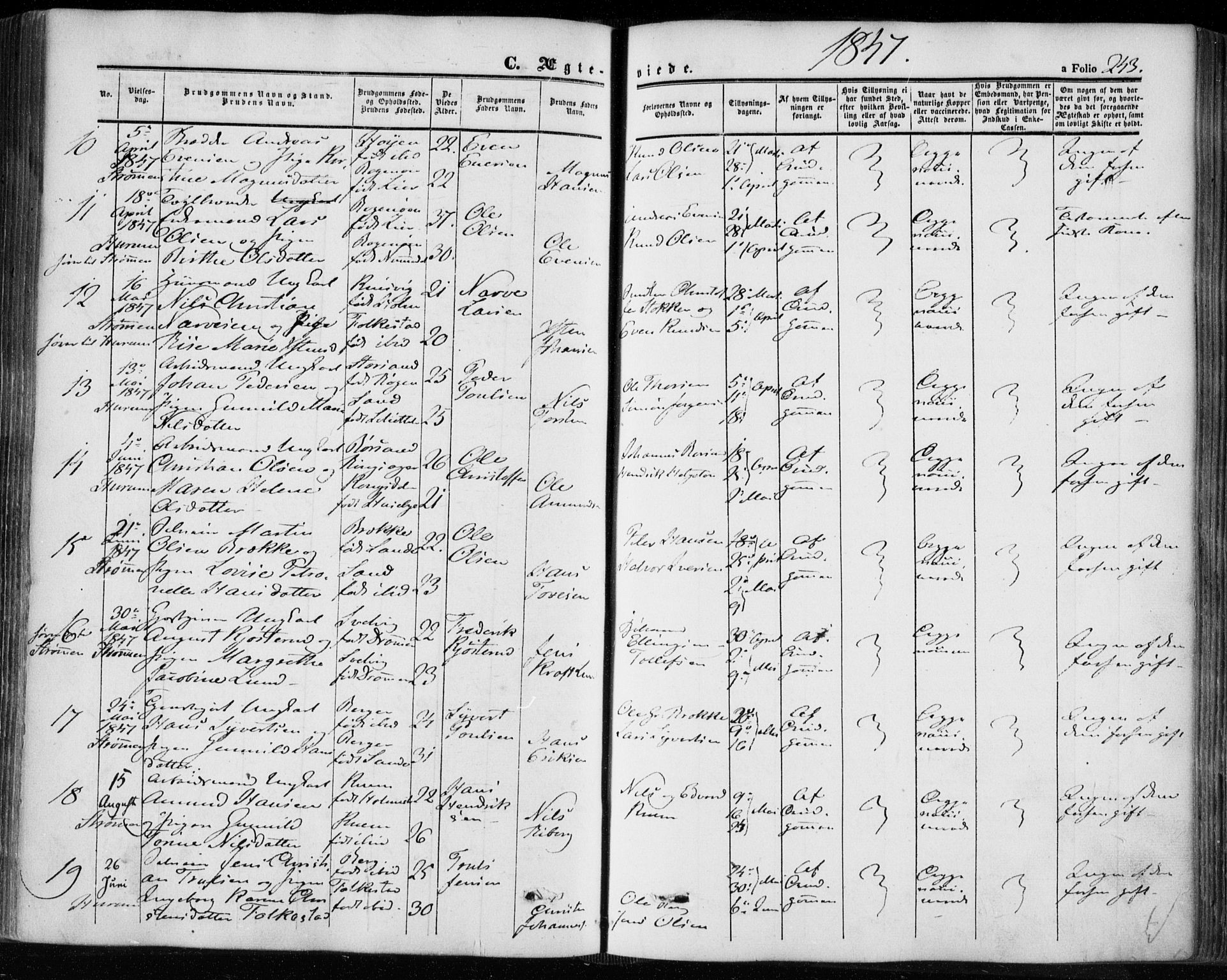 Hurum kirkebøker, SAKO/A-229/F/Fa/L0011: Parish register (official) no. 11, 1847-1860, p. 243