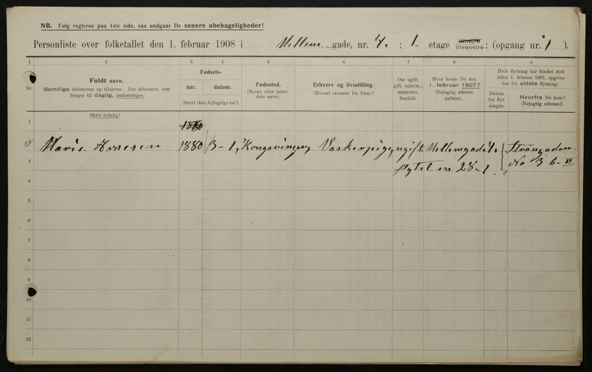 OBA, Municipal Census 1908 for Kristiania, 1908, p. 58311