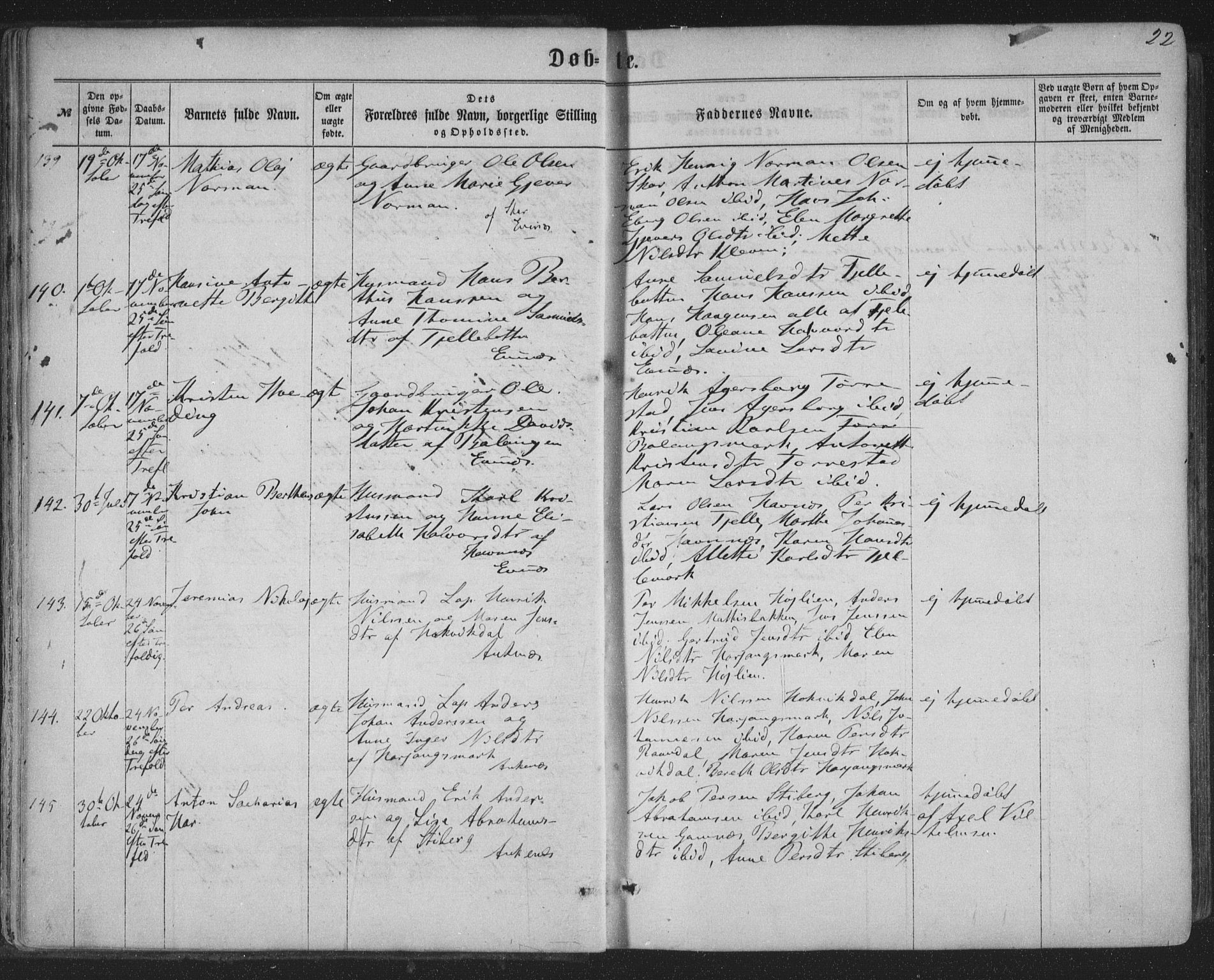Ministerialprotokoller, klokkerbøker og fødselsregistre - Nordland, SAT/A-1459/863/L0896: Parish register (official) no. 863A08, 1861-1871, p. 22