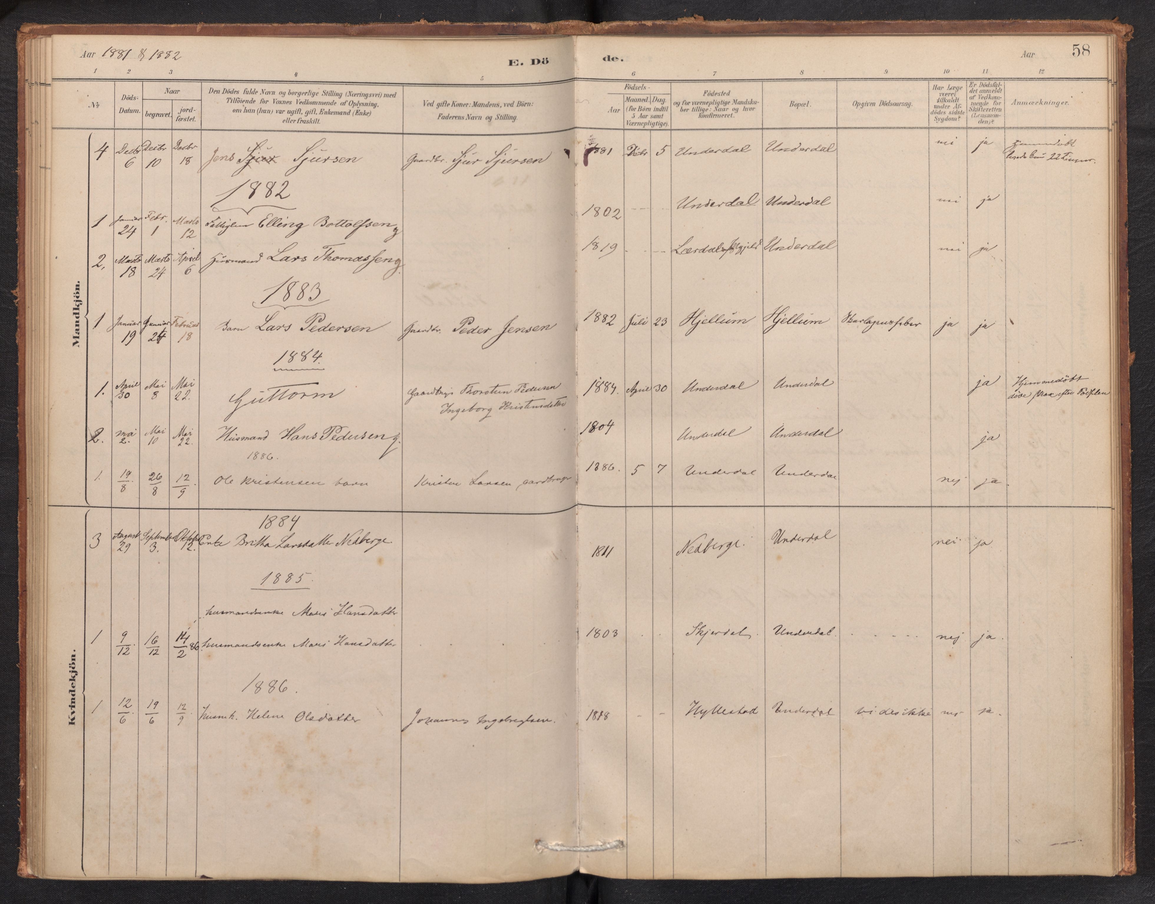Aurland sokneprestembete, SAB/A-99937/H/Ha/Hae/L0001: Parish register (official) no. E 1, 1880-1907, p. 57b-58a