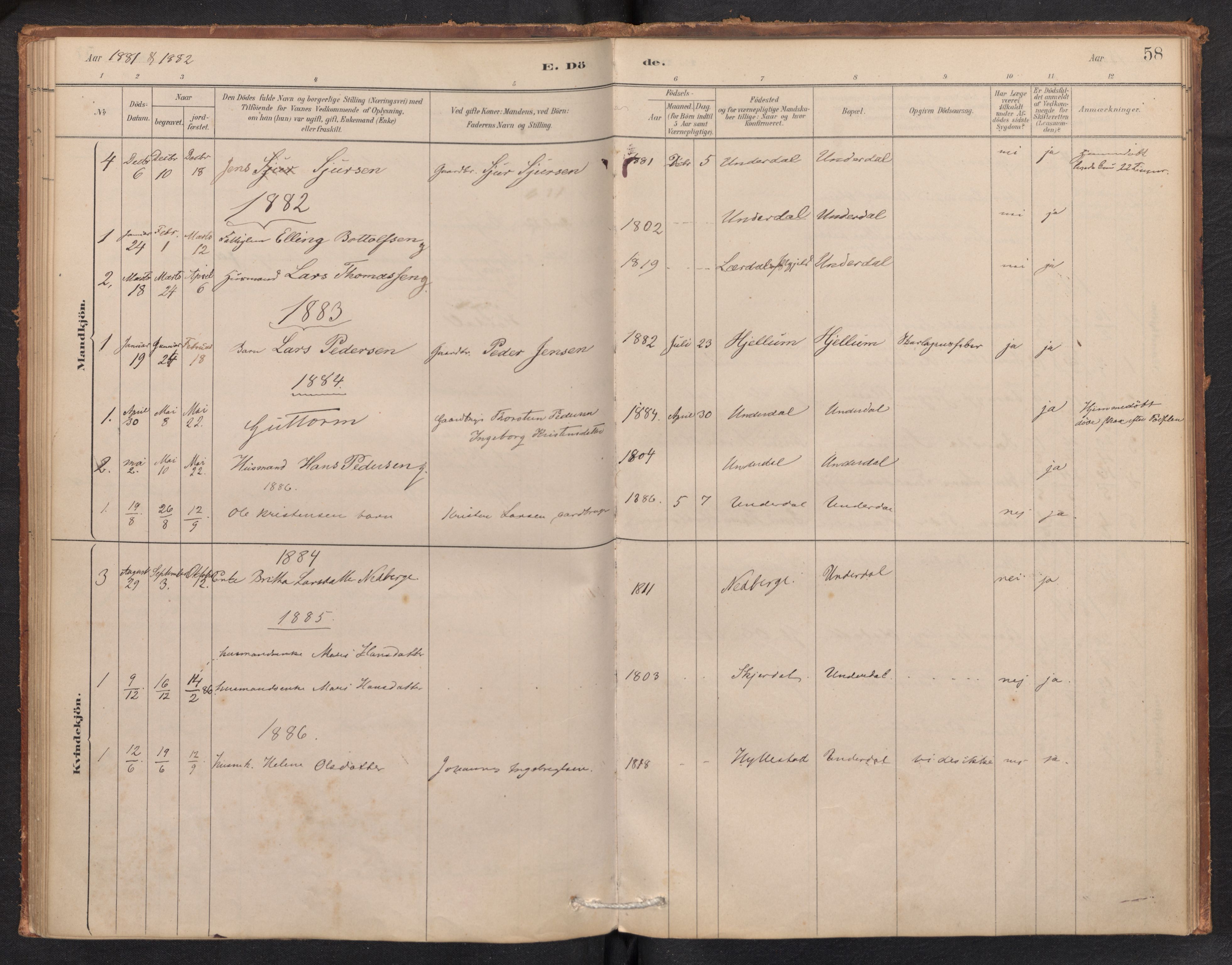 Aurland sokneprestembete, AV/SAB-A-99937/H/Ha/Hae/L0001: Parish register (official) no. E 1, 1880-1907, p. 57b-58a