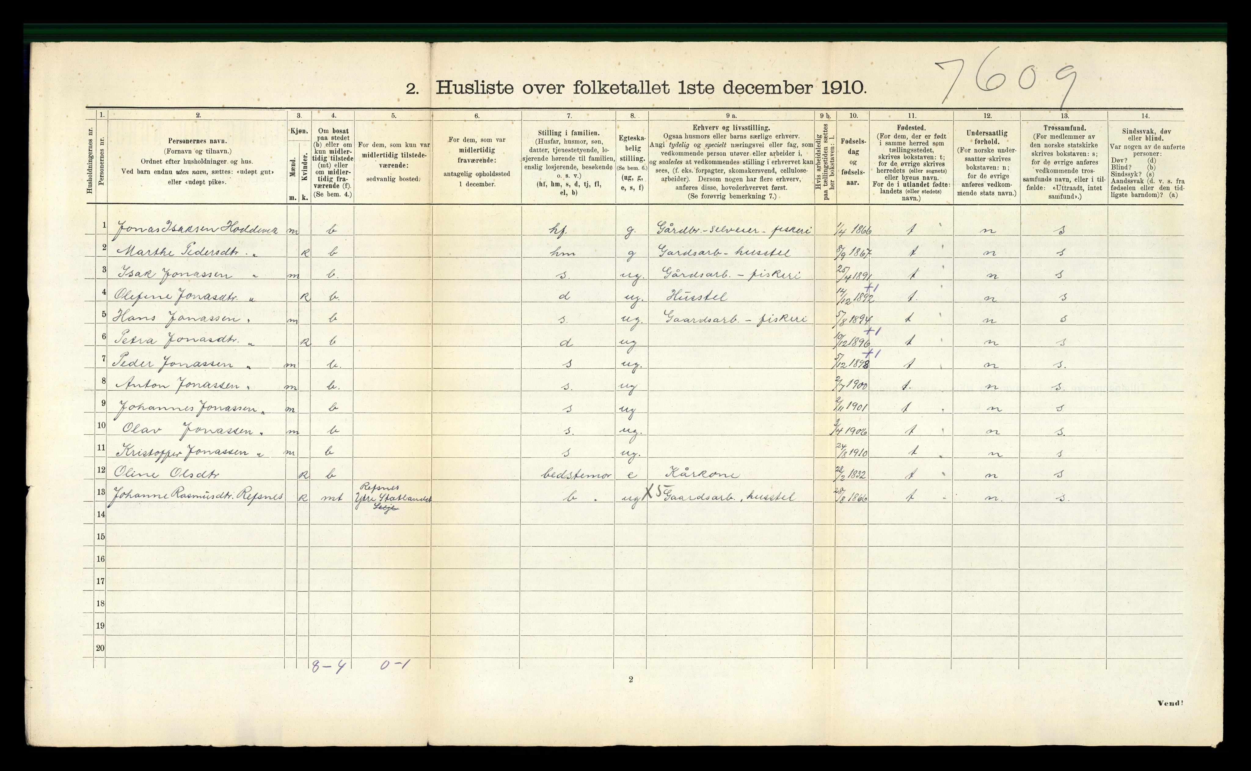 RA, 1910 census for Selje, 1910, p. 569