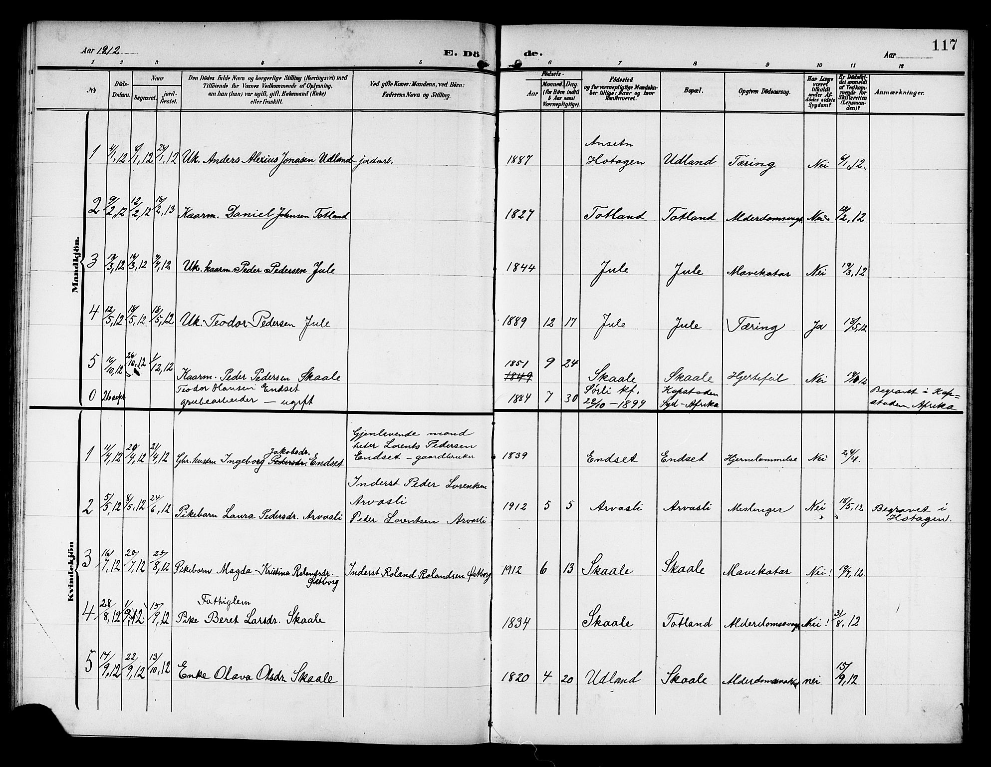 Ministerialprotokoller, klokkerbøker og fødselsregistre - Nord-Trøndelag, AV/SAT-A-1458/757/L0506: Parish register (copy) no. 757C01, 1904-1922, p. 117