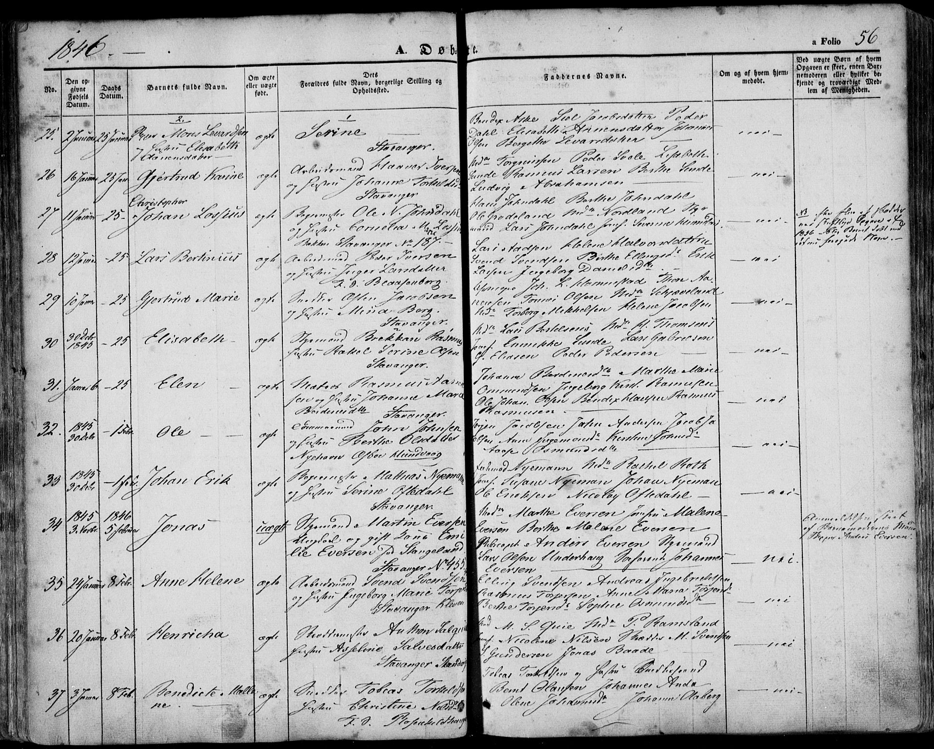 Domkirken sokneprestkontor, SAST/A-101812/001/30/30BA/L0016: Parish register (official) no. A 15, 1844-1854, p. 56