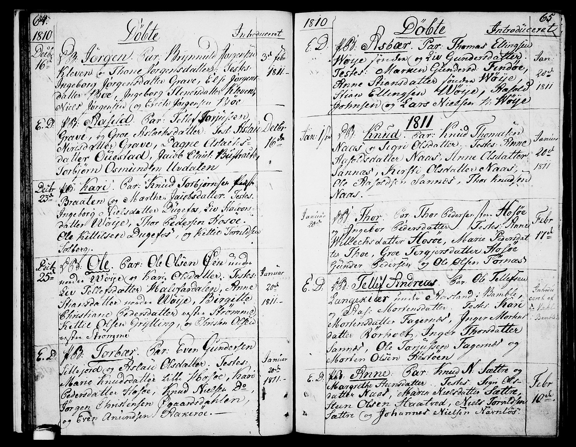 Drangedal kirkebøker, SAKO/A-258/F/Fa/L0004: Parish register (official) no. 4, 1802-1814, p. 64-65
