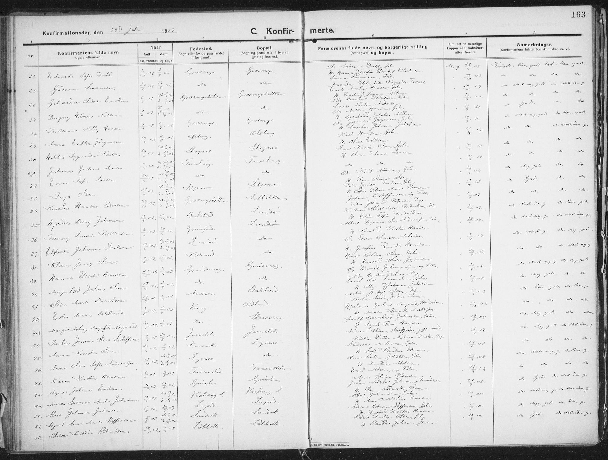 Lenvik sokneprestembete, AV/SATØ-S-1310/H/Ha/Haa/L0016kirke: Parish register (official) no. 16, 1910-1924, p. 163