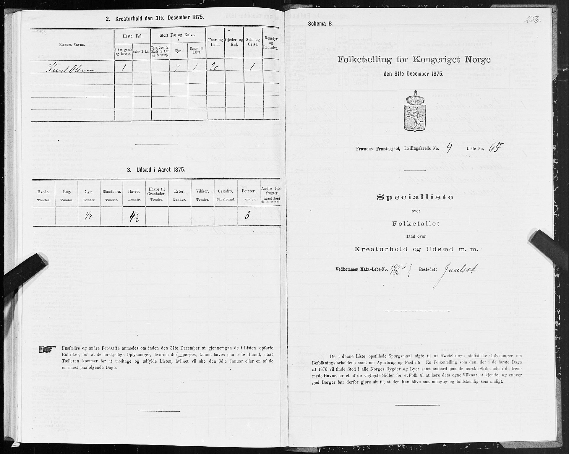 SAT, 1875 census for 1548P Fræna, 1875, p. 2256