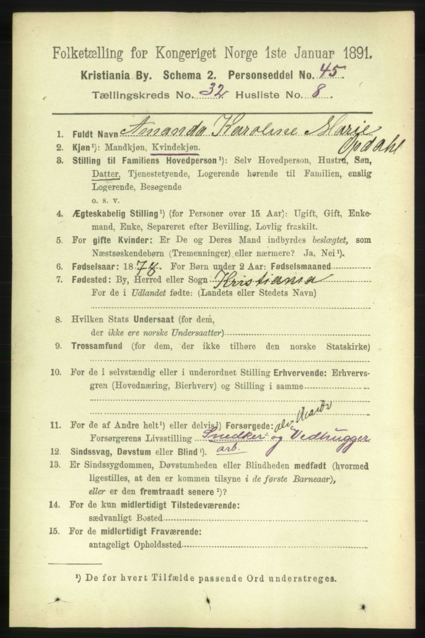 RA, 1891 census for 0301 Kristiania, 1891, p. 17103