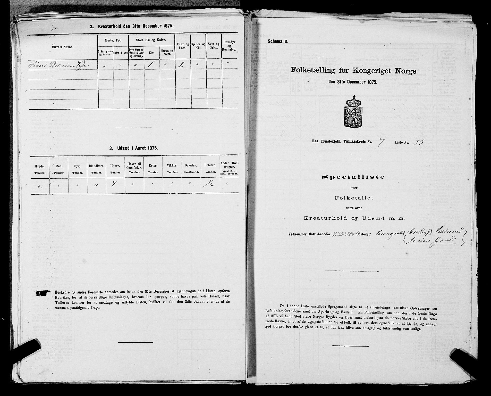 SAST, 1875 census for 1119P Hå, 1875, p. 794