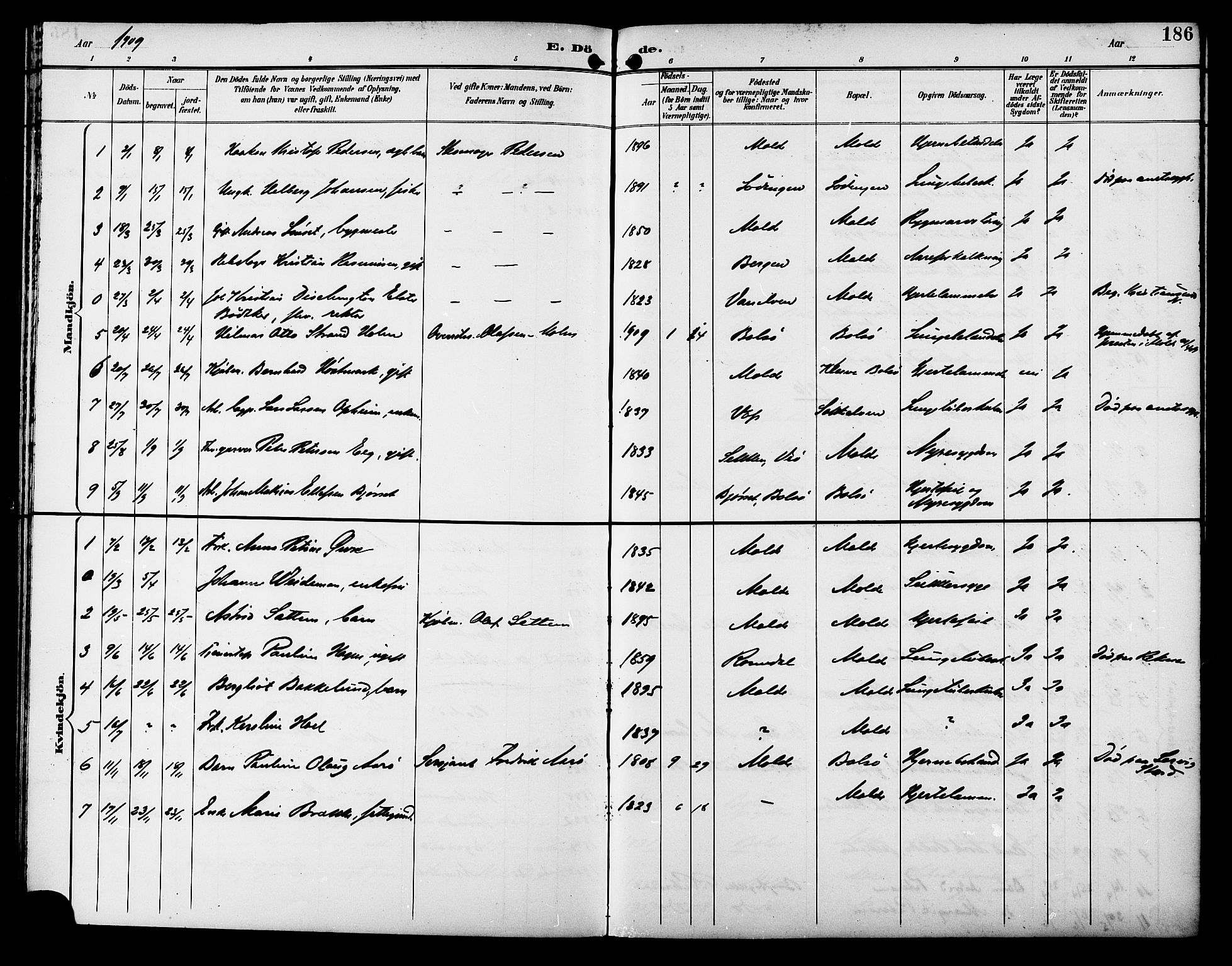 Ministerialprotokoller, klokkerbøker og fødselsregistre - Møre og Romsdal, SAT/A-1454/558/L0702: Parish register (copy) no. 558C03, 1894-1915, p. 186