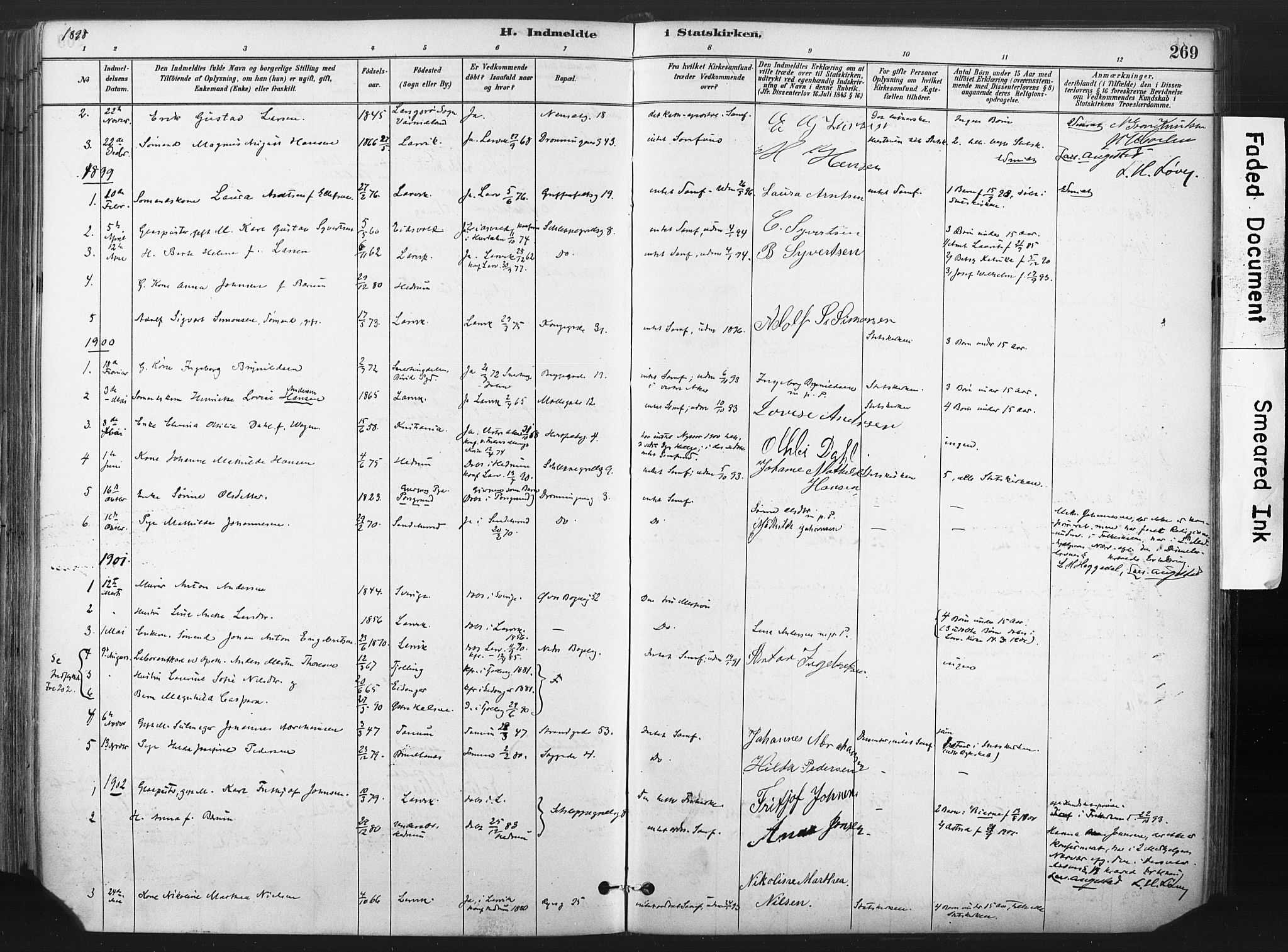 Larvik kirkebøker, SAKO/A-352/F/Fa/L0010: Parish register (official) no. I 10, 1884-1910, p. 269