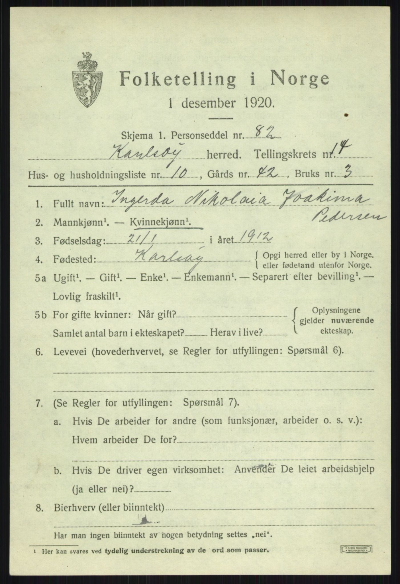 SATØ, 1920 census for Karlsøy, 1920, p. 5259