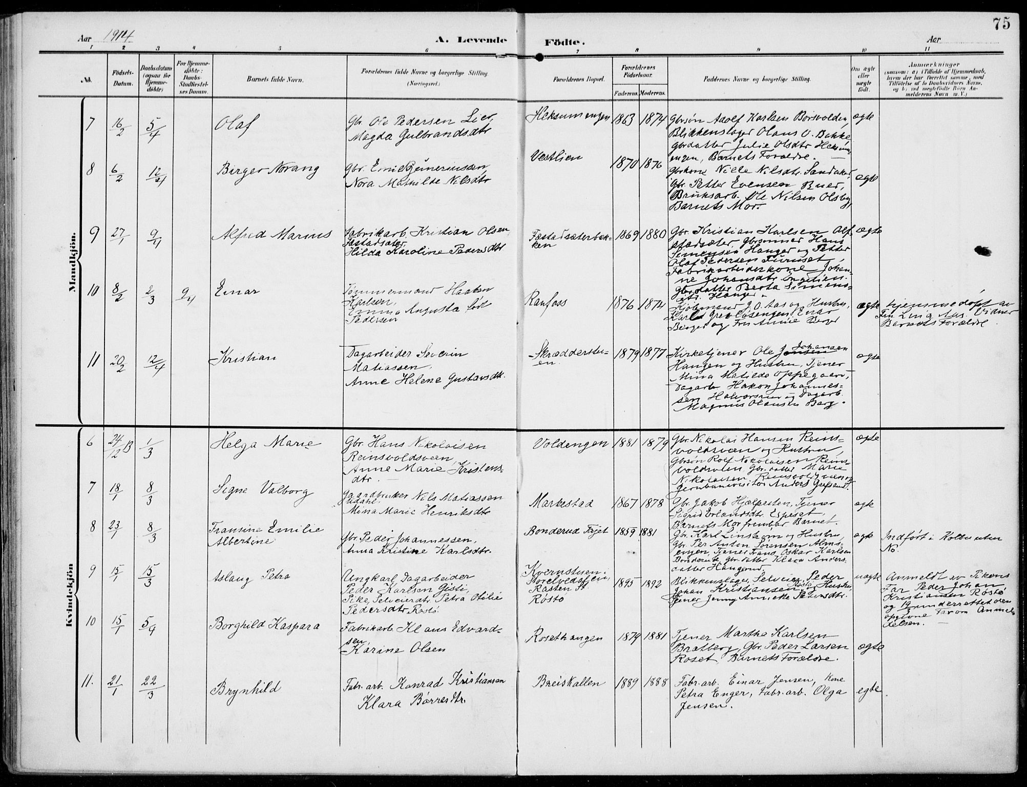 Vestre Toten prestekontor, AV/SAH-PREST-108/H/Ha/Haa/L0014: Parish register (official) no. 14, 1907-1920, p. 75