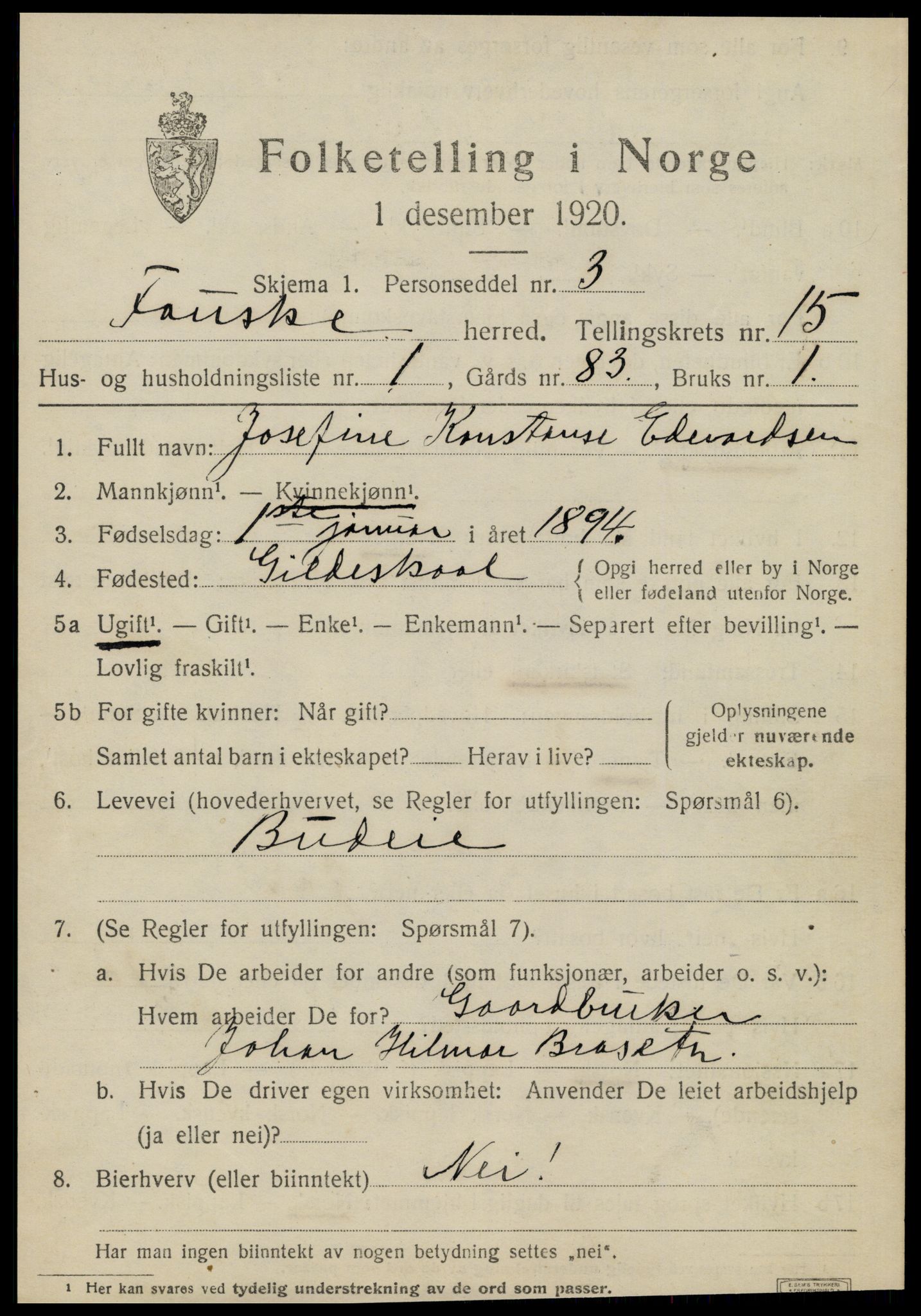 SAT, 1920 census for Fauske, 1920, p. 9342