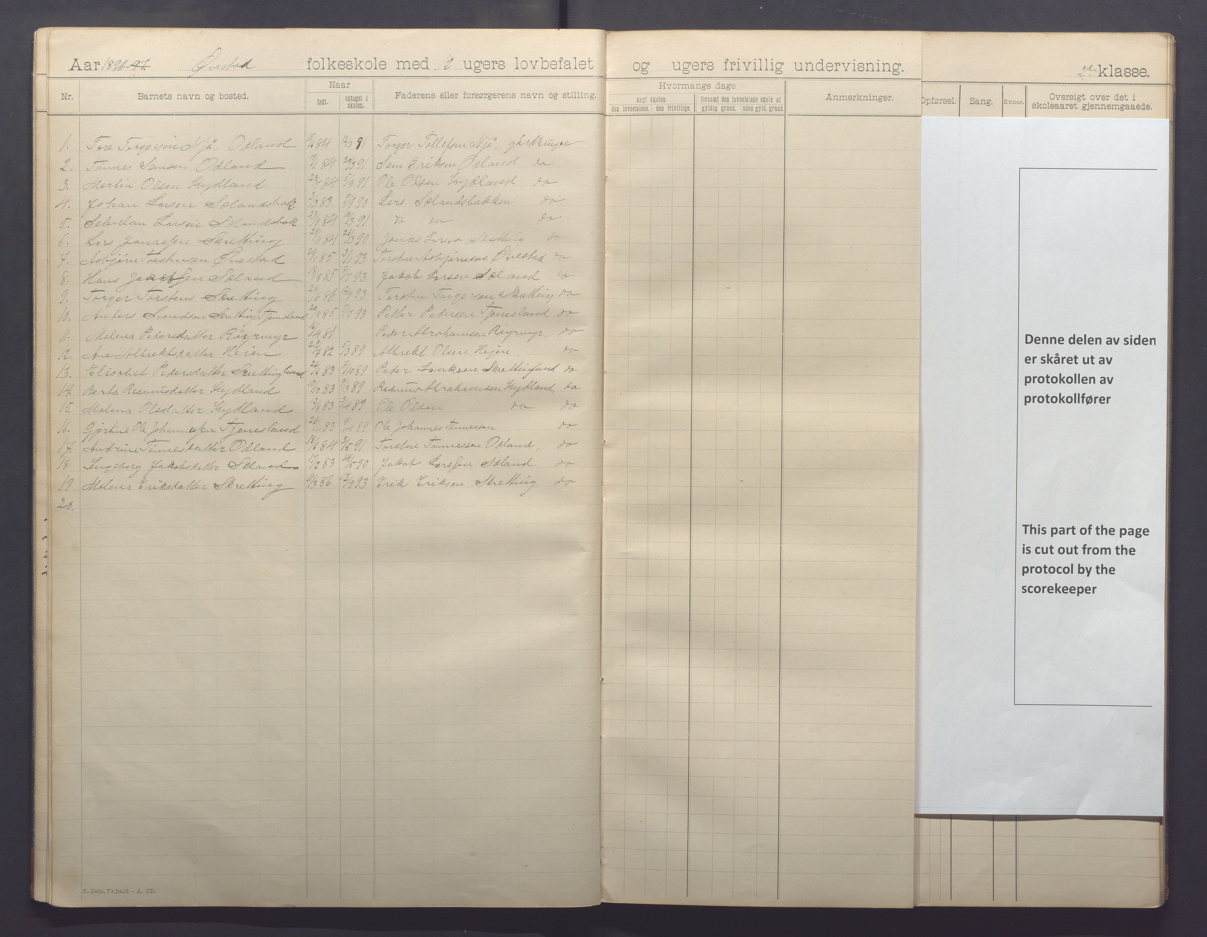 Varhaug kommune- Auestad skule, IKAR/K-100960/H/L0001: Skuleprotokoll, 1894-1903, p. 13