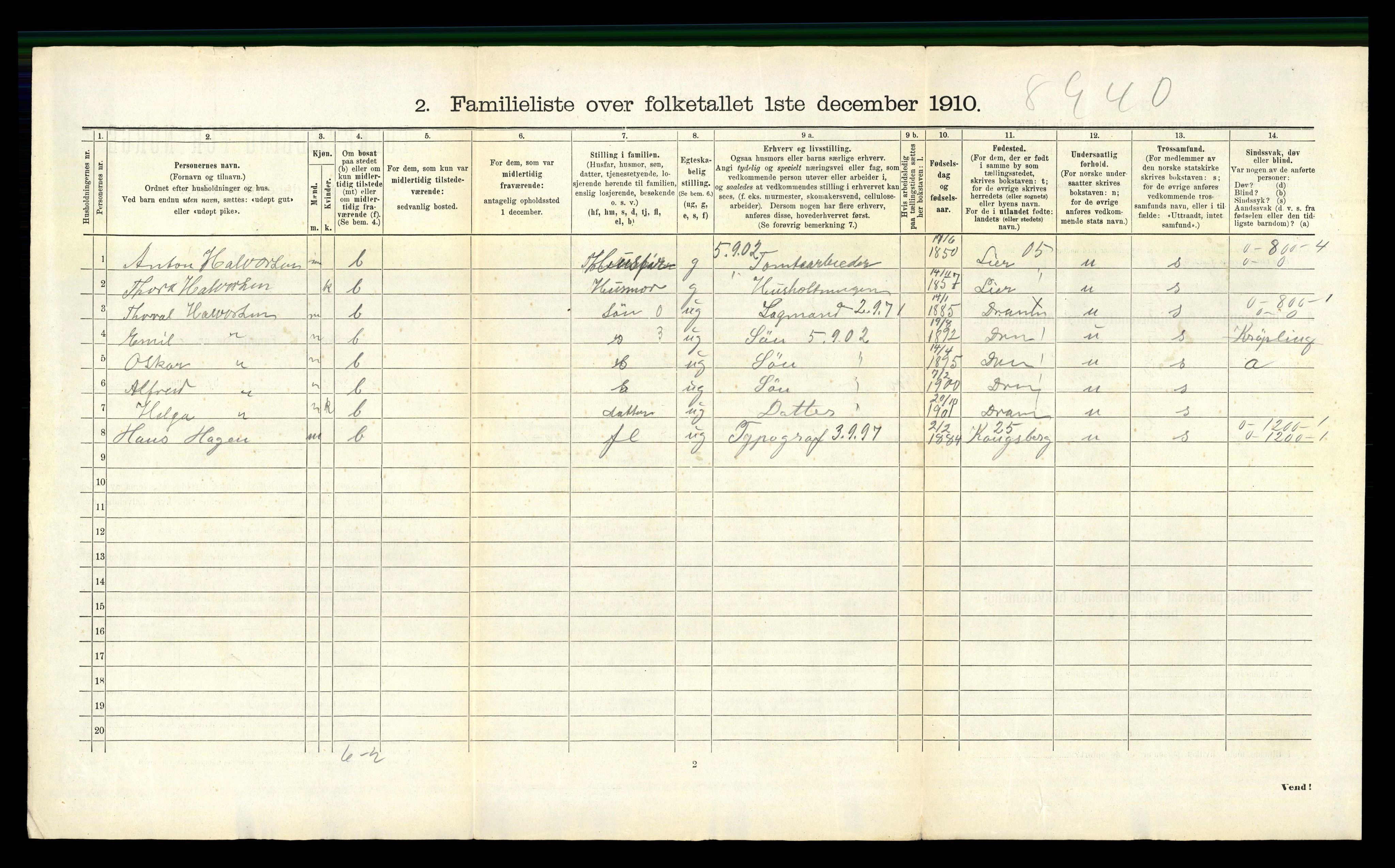 RA, 1910 census for Drammen, 1910, p. 7459