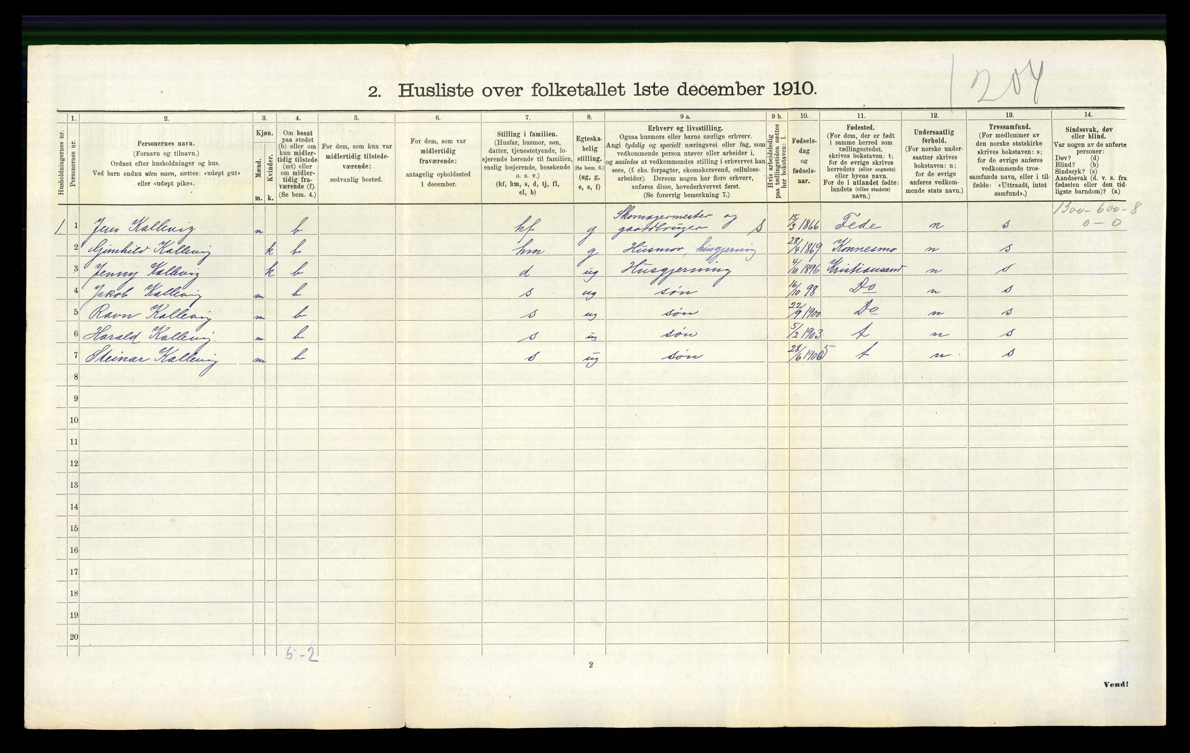 RA, 1910 census for Søgne, 1910, p. 523