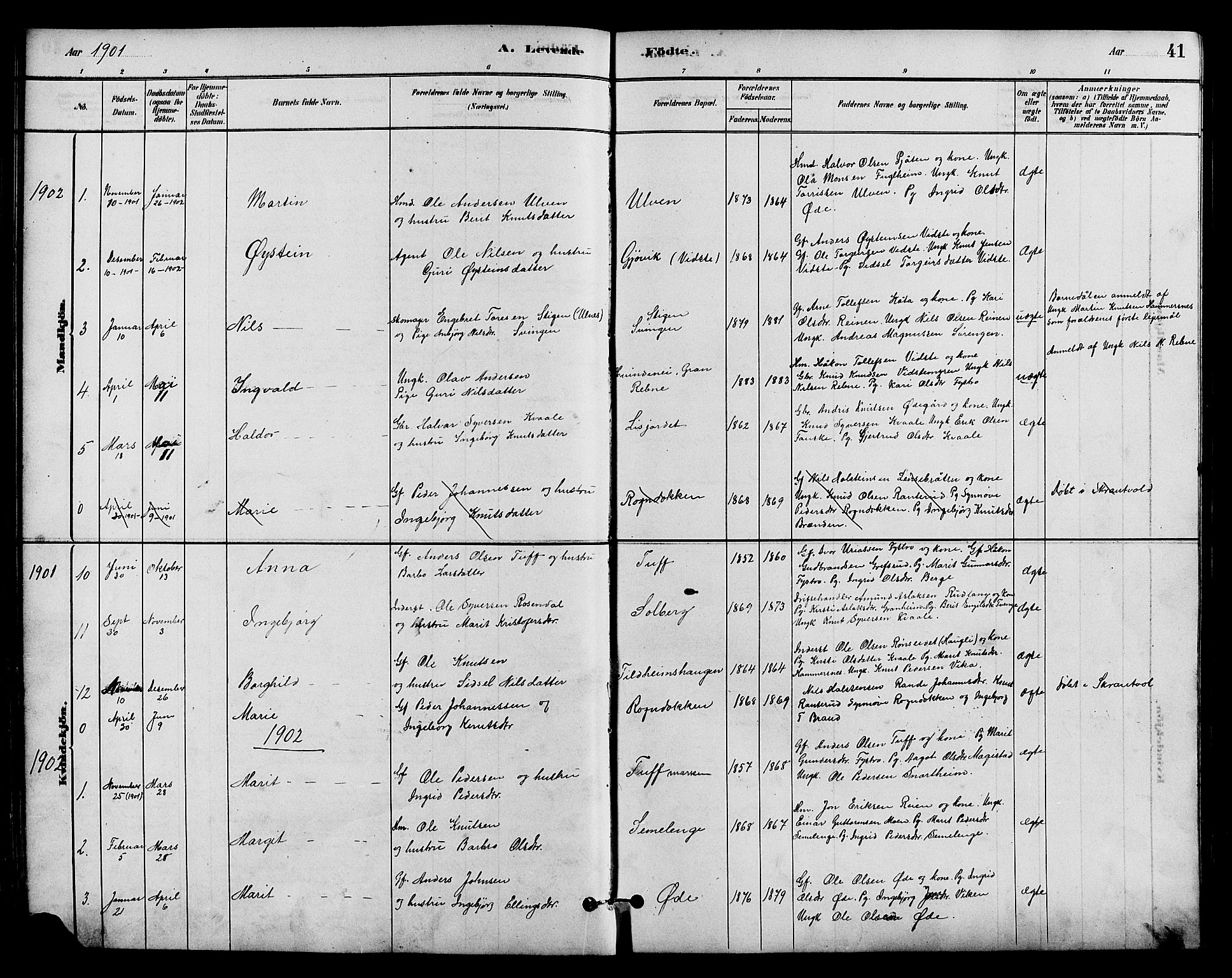 Vestre Slidre prestekontor, SAH/PREST-136/H/Ha/Hab/L0005: Parish register (copy) no. 5, 1881-1913, p. 41