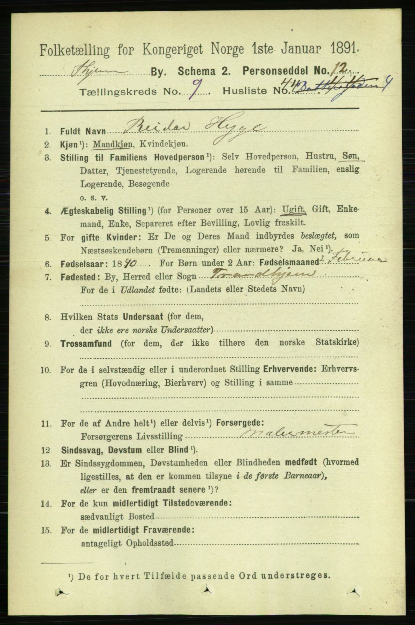 RA, 1891 census for 1601 Trondheim, 1891, p. 8126
