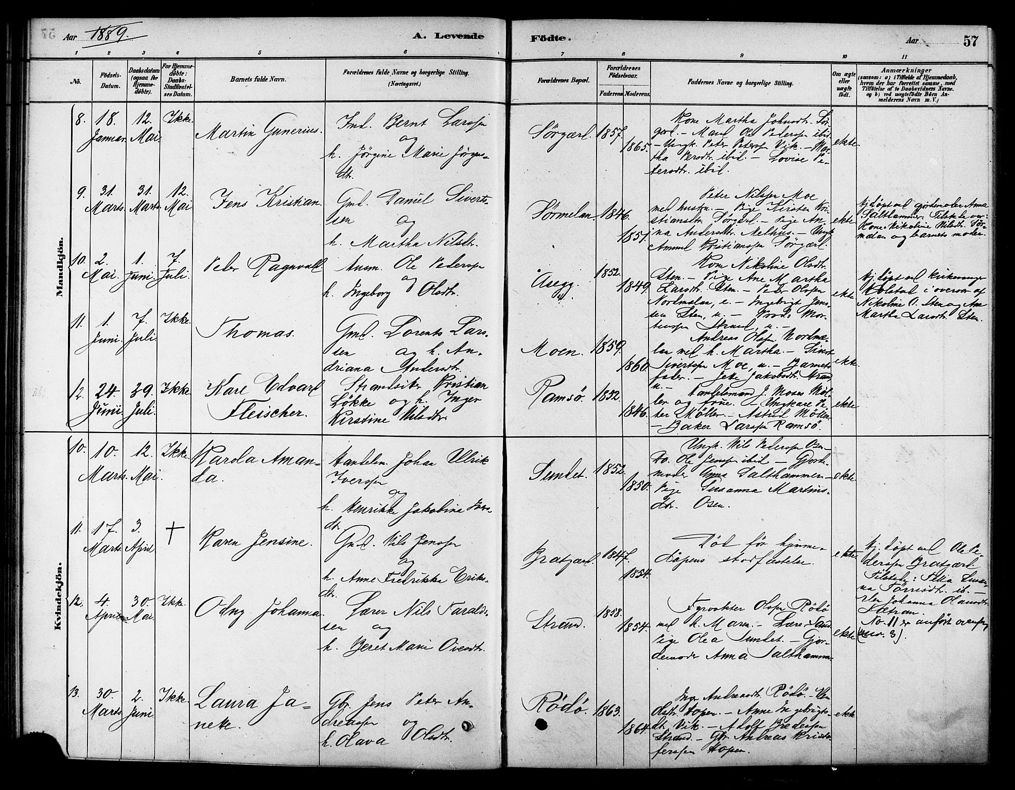 Ministerialprotokoller, klokkerbøker og fødselsregistre - Sør-Trøndelag, SAT/A-1456/658/L0722: Parish register (official) no. 658A01, 1879-1896, p. 57
