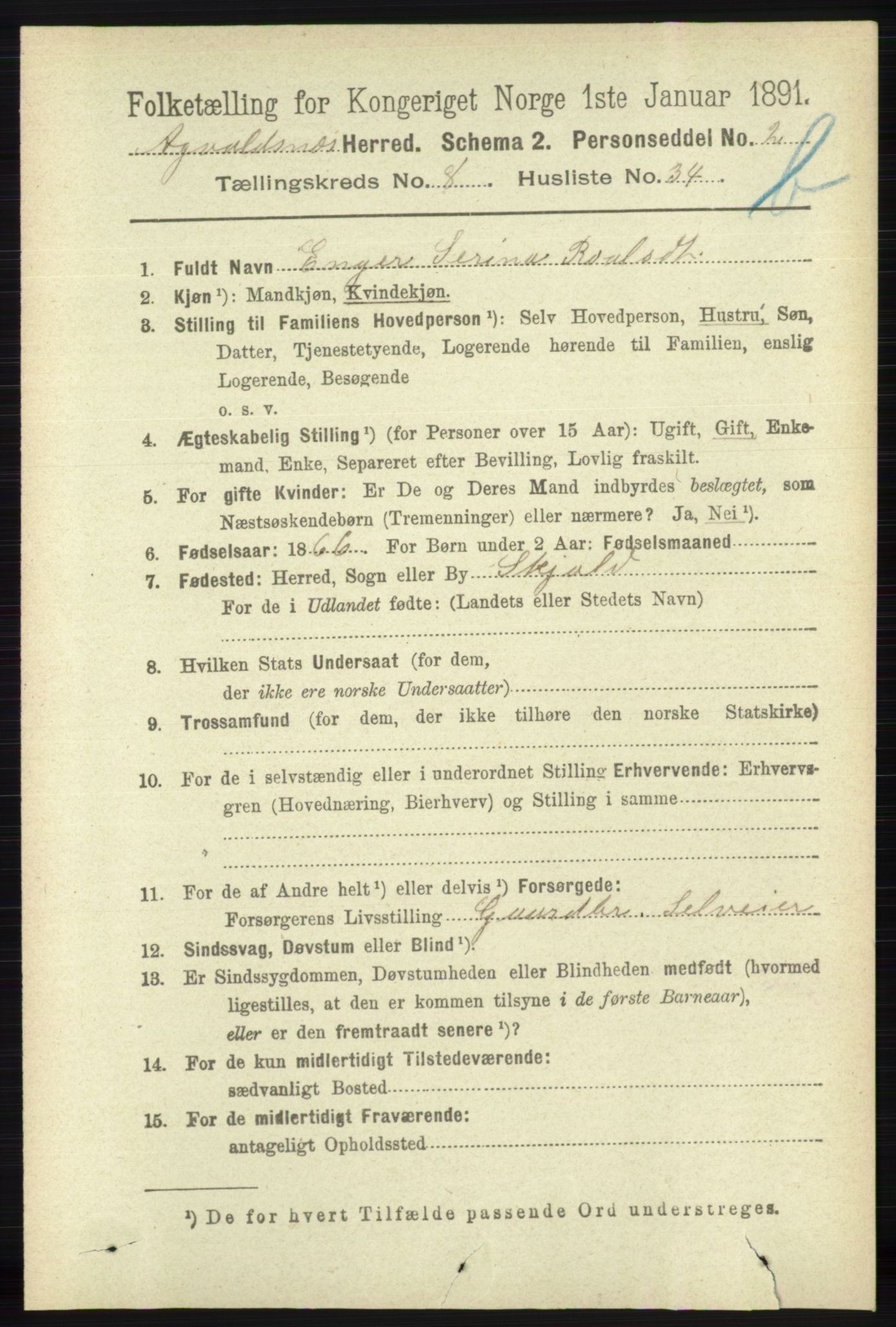 RA, 1891 census for 1147 Avaldsnes, 1891, p. 4372