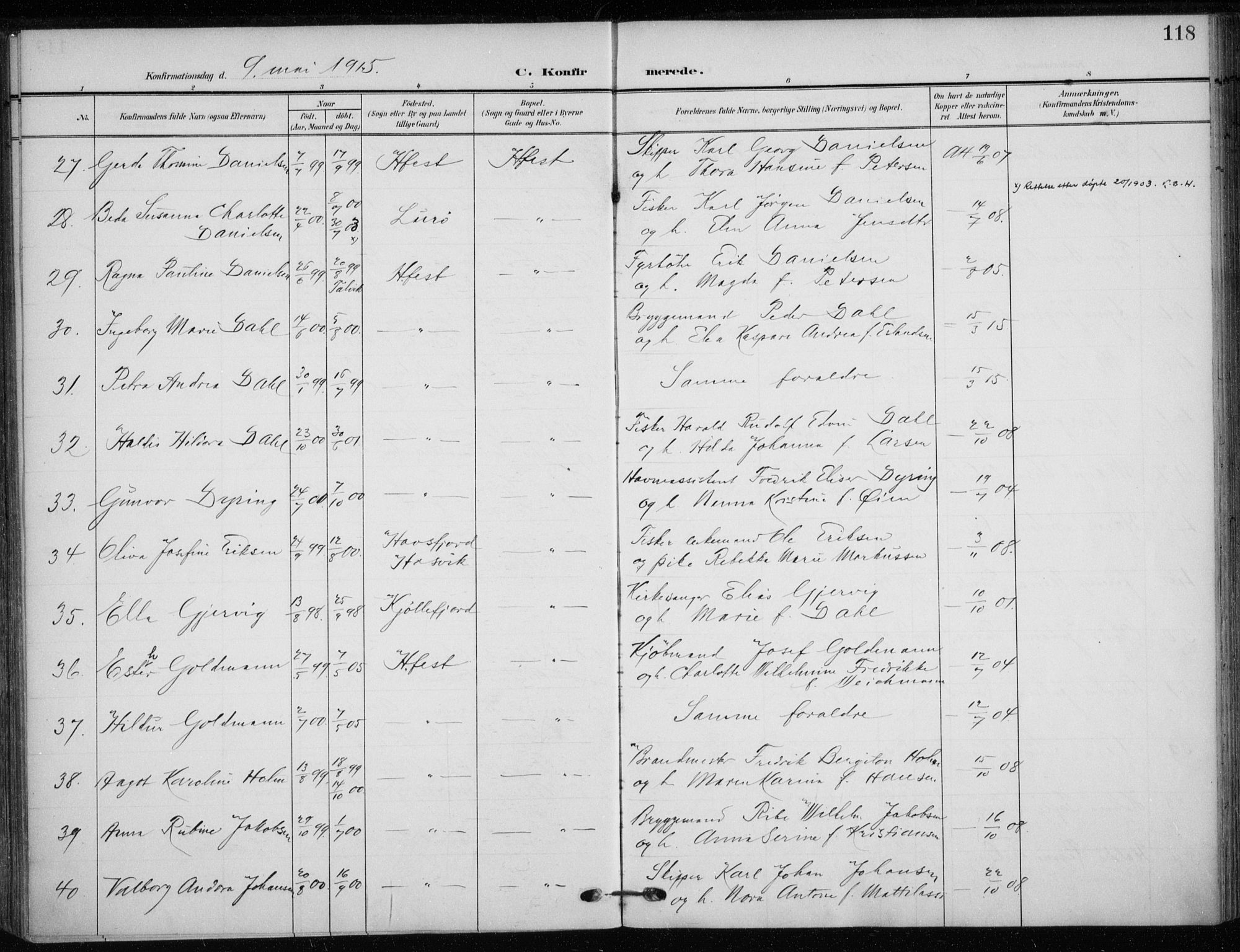 Hammerfest sokneprestkontor, AV/SATØ-S-1347/H/Ha/L0014.kirke: Parish register (official) no. 14, 1906-1916, p. 118