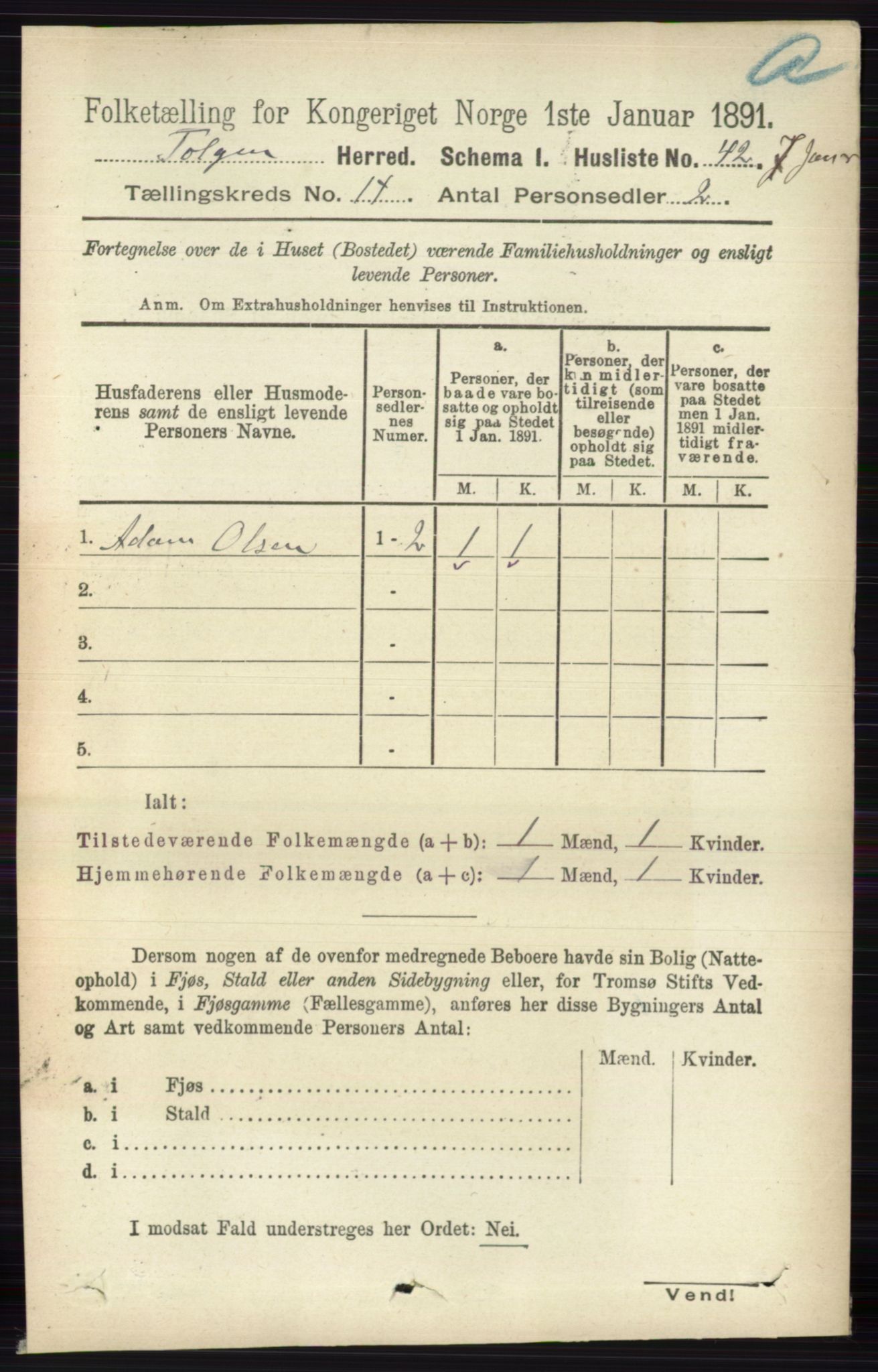 RA, 1891 census for 0436 Tolga, 1891, p. 4122