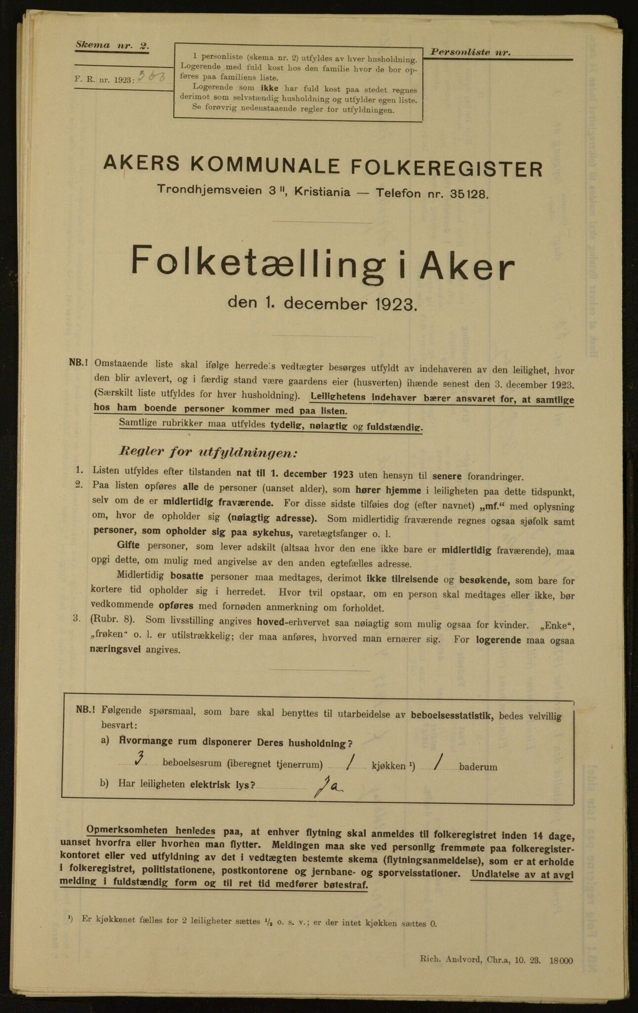 , Municipal Census 1923 for Aker, 1923, p. 2322