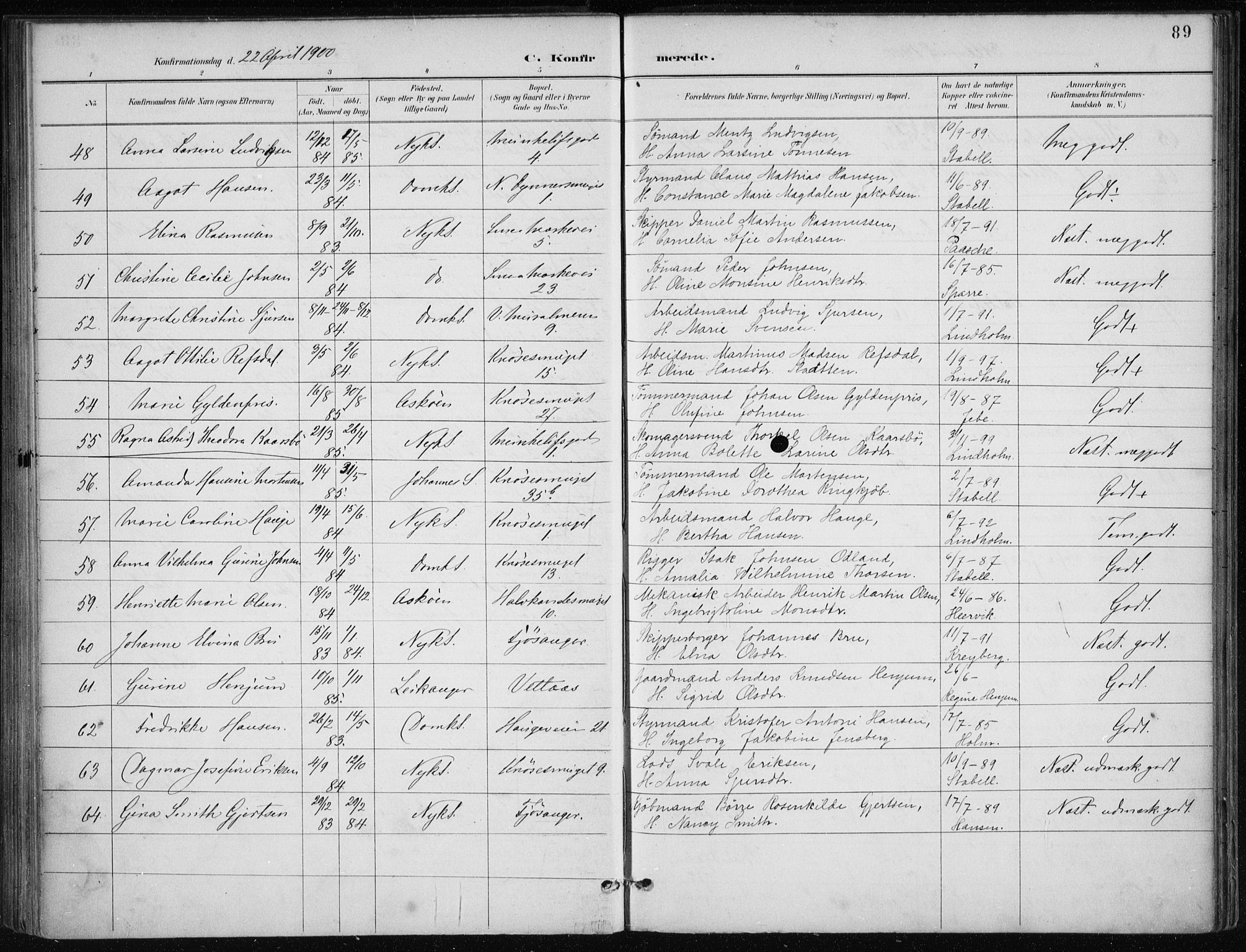 Nykirken Sokneprestembete, AV/SAB-A-77101/H/Haa/L0028: Parish register (official) no. C 7, 1887-1913, p. 89