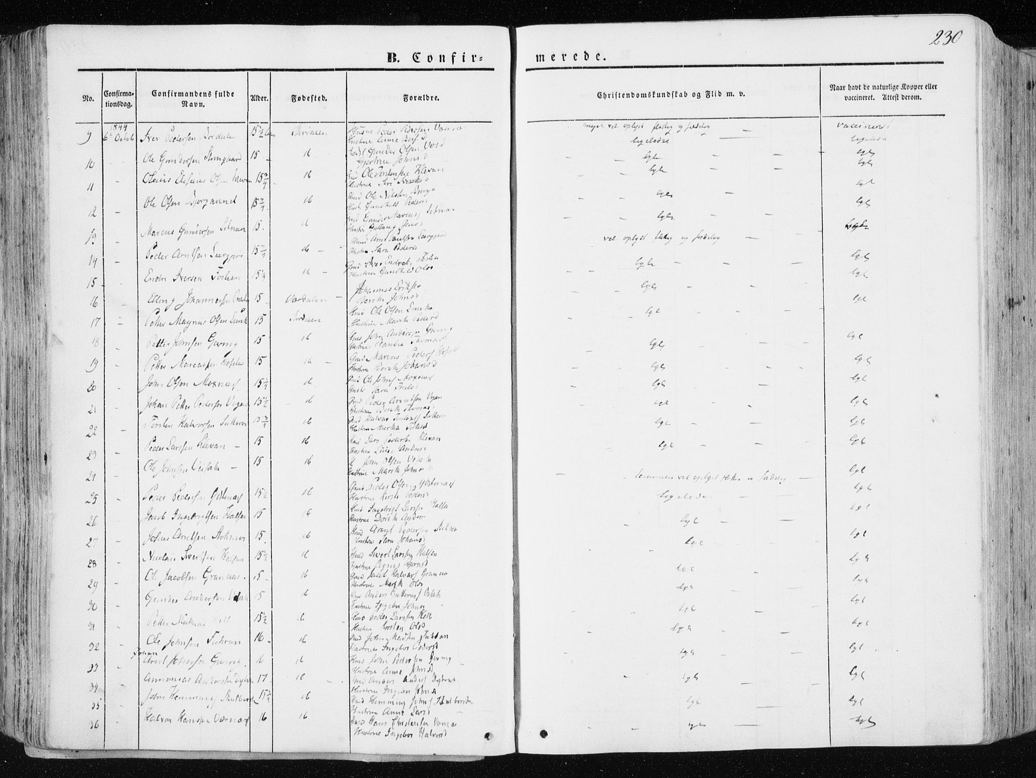 Ministerialprotokoller, klokkerbøker og fødselsregistre - Nord-Trøndelag, AV/SAT-A-1458/709/L0074: Parish register (official) no. 709A14, 1845-1858, p. 230