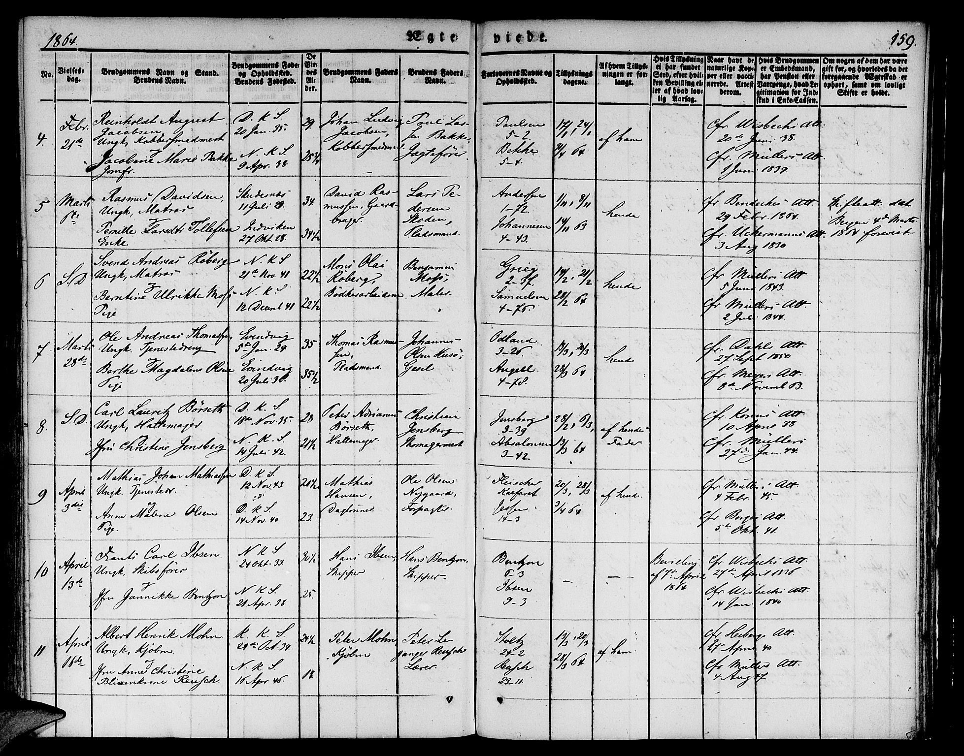 Nykirken Sokneprestembete, AV/SAB-A-77101/H/Hab: Parish register (copy) no. D 1, 1832-1867, p. 159