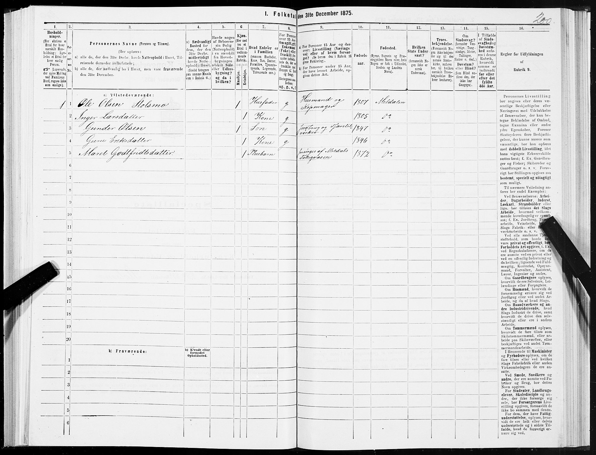 SAT, 1875 census for 1636P Meldal, 1875, p. 2200