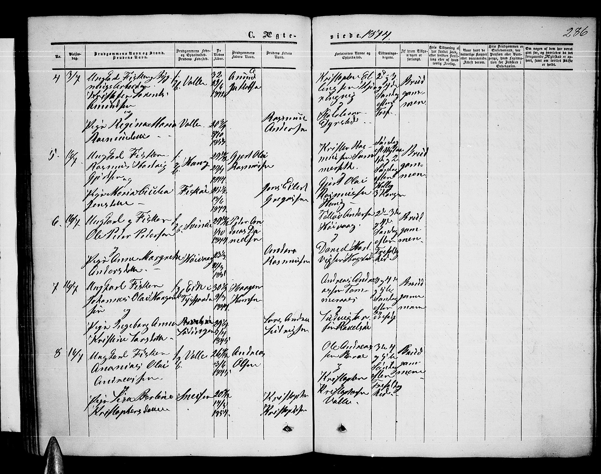 Ministerialprotokoller, klokkerbøker og fødselsregistre - Nordland, AV/SAT-A-1459/872/L1046: Parish register (copy) no. 872C02, 1852-1879, p. 286