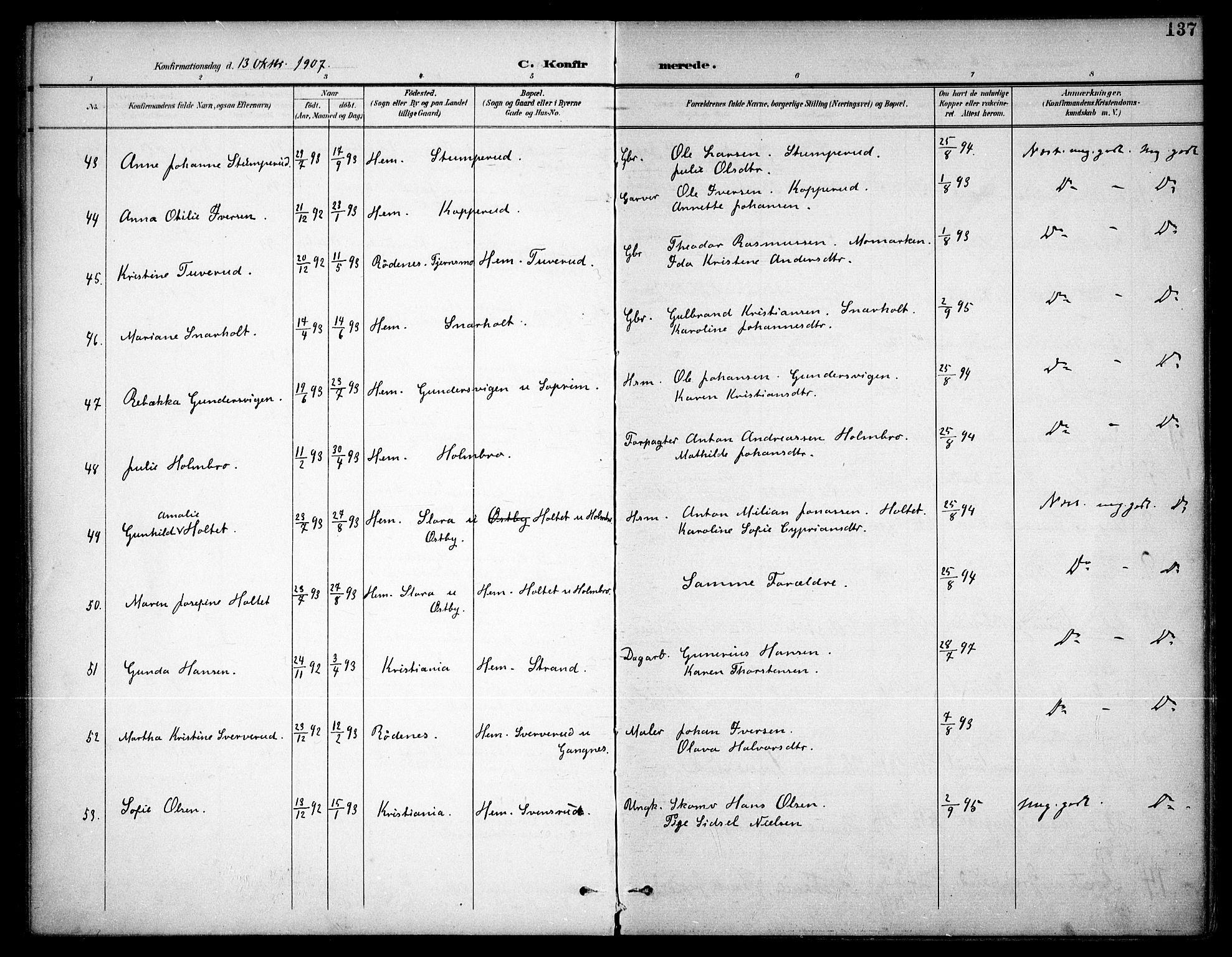 Høland prestekontor Kirkebøker, SAO/A-10346a/F/Fb/L0003: Parish register (official) no. II 3, 1897-1912, p. 137