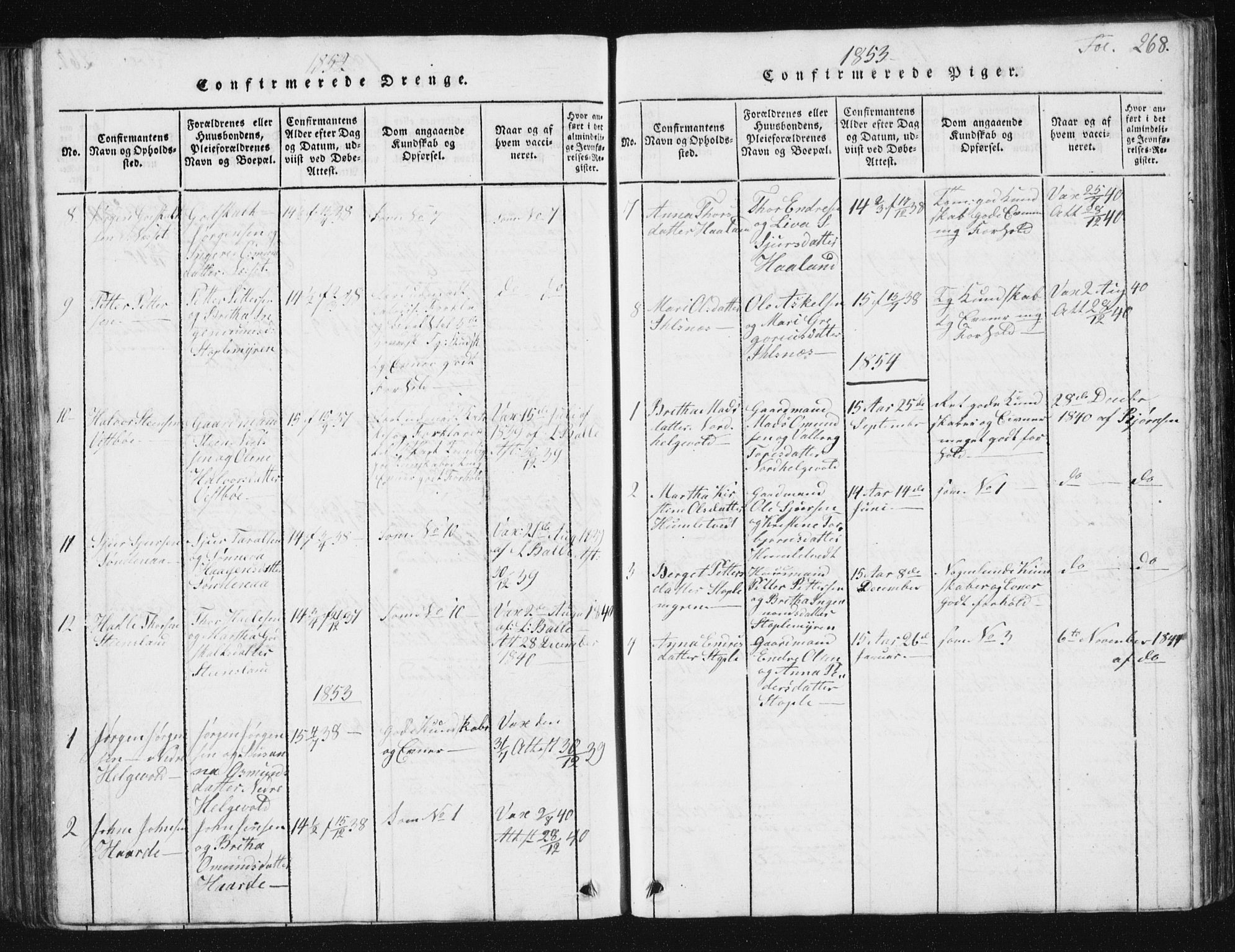 Vikedal sokneprestkontor, SAST/A-101840/01/V: Parish register (copy) no. B 2, 1816-1863, p. 268
