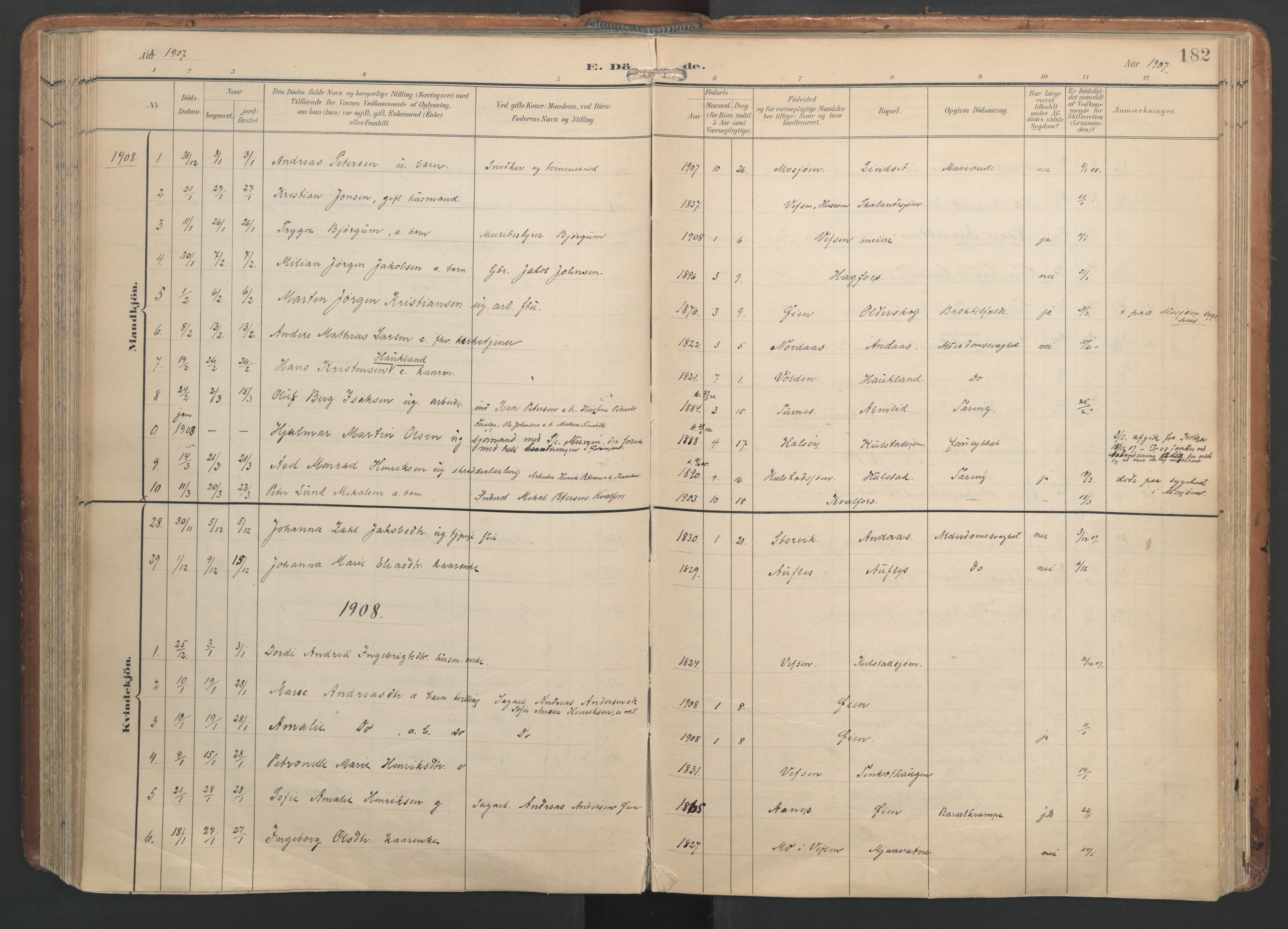 Ministerialprotokoller, klokkerbøker og fødselsregistre - Nordland, AV/SAT-A-1459/820/L0298: Parish register (official) no. 820A19, 1897-1915, p. 182