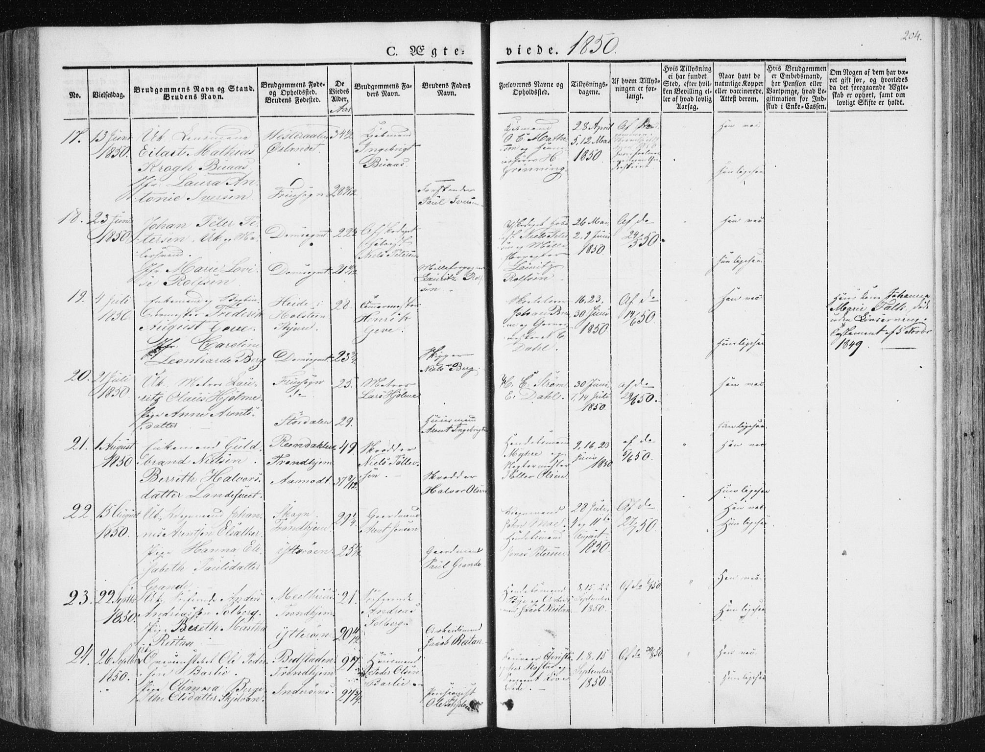 Ministerialprotokoller, klokkerbøker og fødselsregistre - Sør-Trøndelag, AV/SAT-A-1456/602/L0110: Parish register (official) no. 602A08, 1840-1854, p. 204