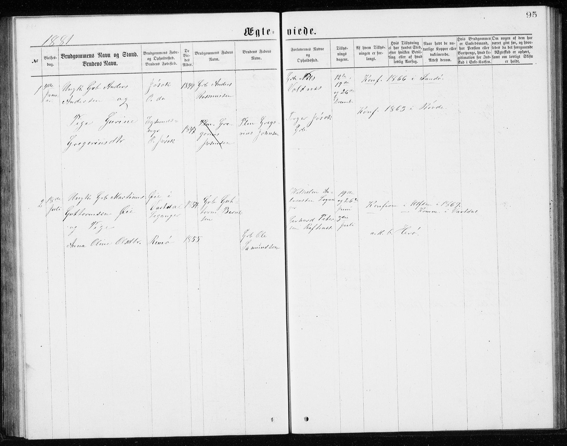 Ministerialprotokoller, klokkerbøker og fødselsregistre - Møre og Romsdal, SAT/A-1454/508/L0097: Parish register (copy) no. 508C01, 1873-1897, p. 95